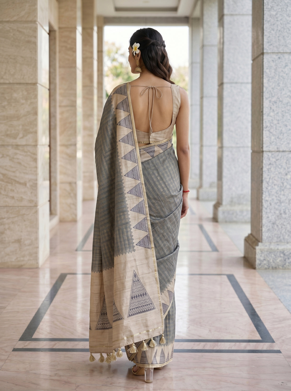 MIMOSA Grey Saree Saree — pose 2 styling detail