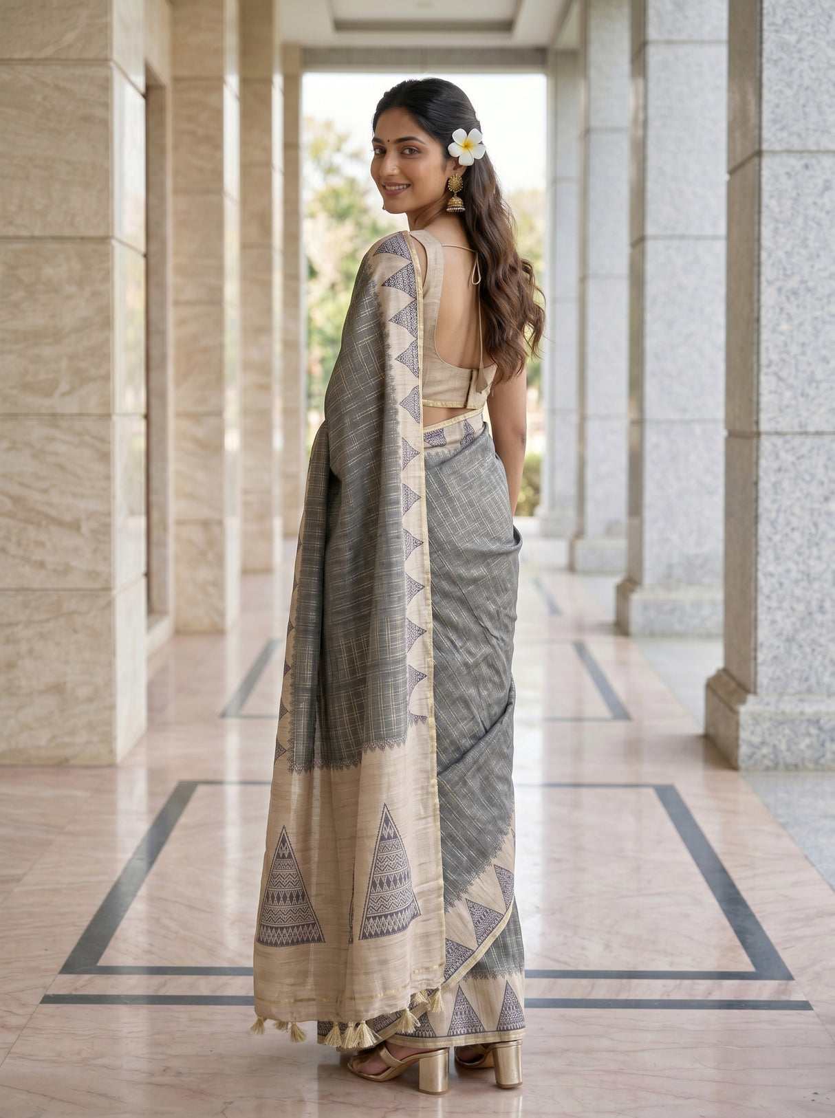MIMOSA Grey Saree Saree — pose 7 styling detail