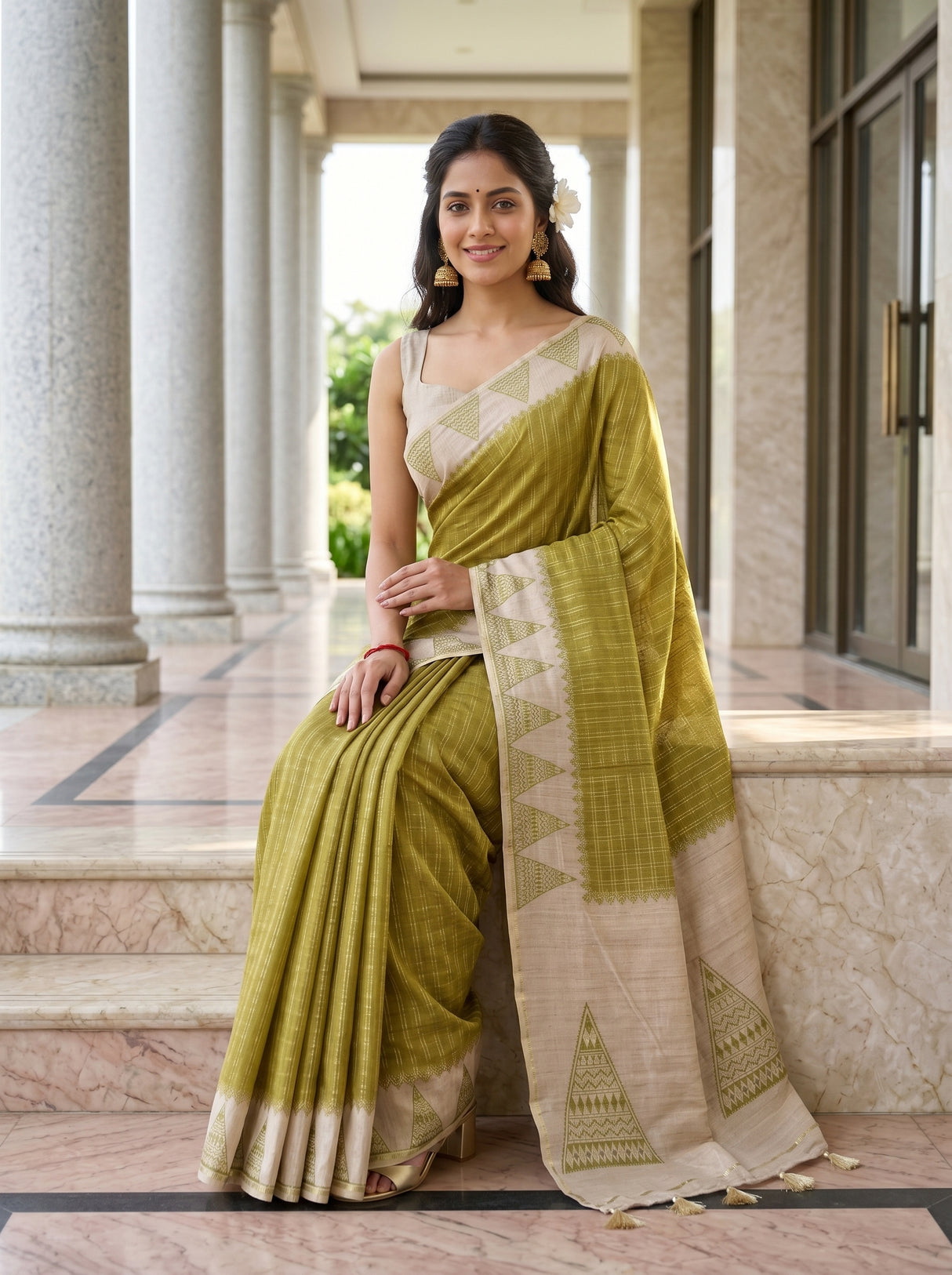 MIMOSA Olive Saree Saree — pose 8 styling detail
