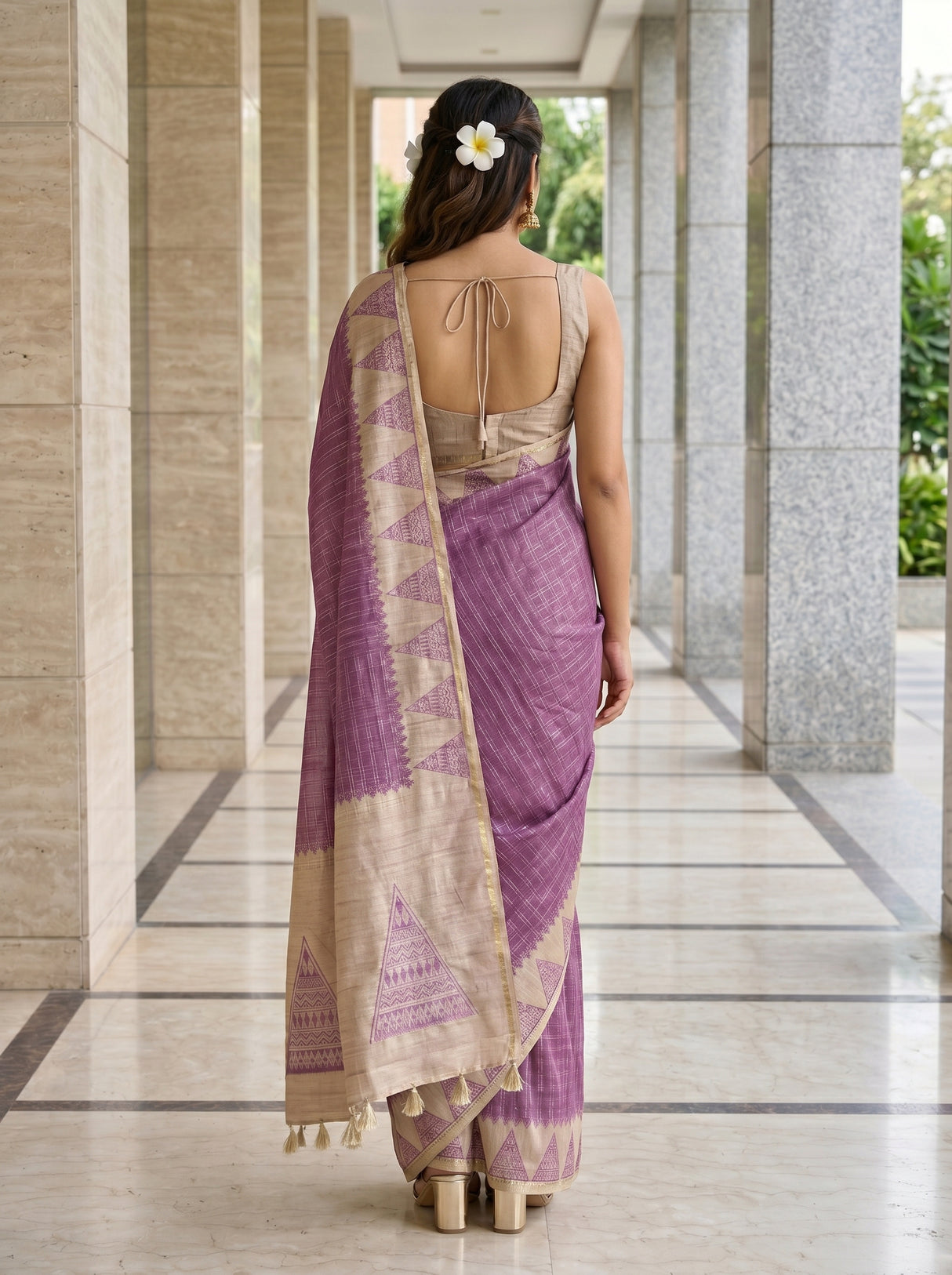 MIMOSA Wine Saree Saree — pose 2 styling detail
