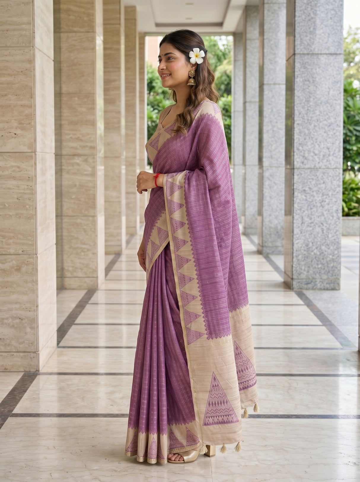 MIMOSA Wine Saree Saree — pose 3 styling detail