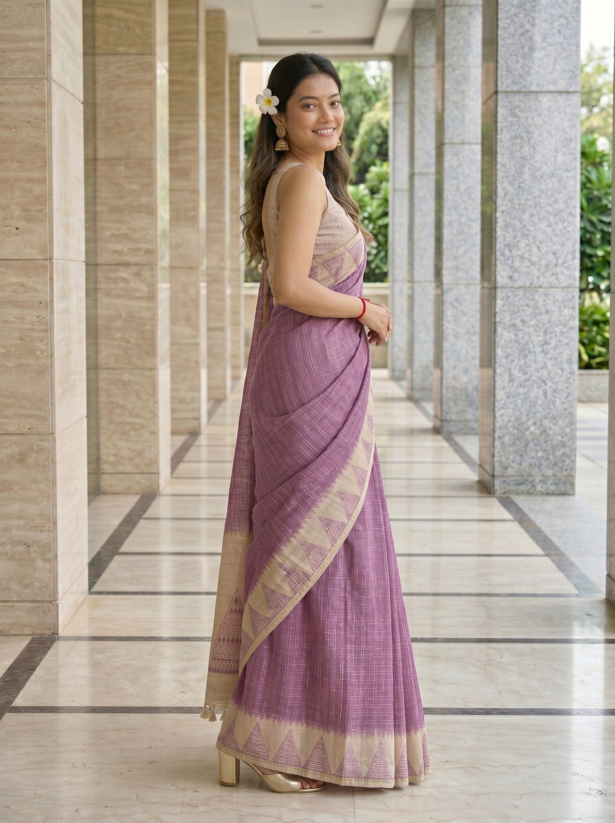 MIMOSA Wine Saree Saree — pose 5 styling detail