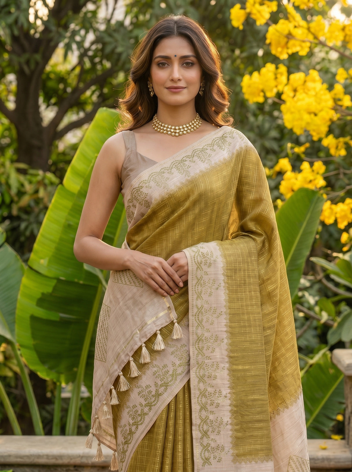 MIMOSA Olive Saree Saree — pose 10 styling detail