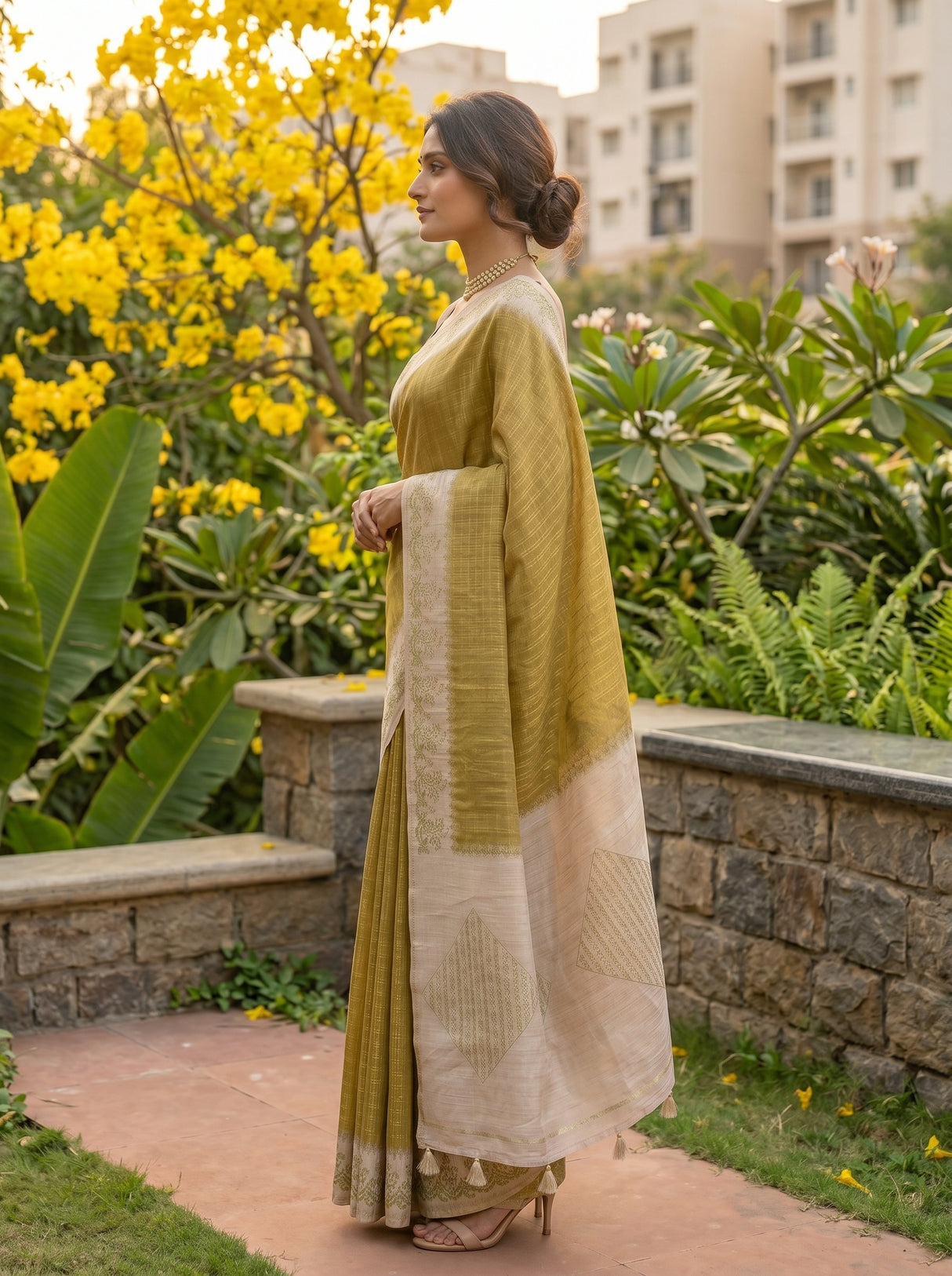 MIMOSA Olive Saree Saree — pose 3 styling detail