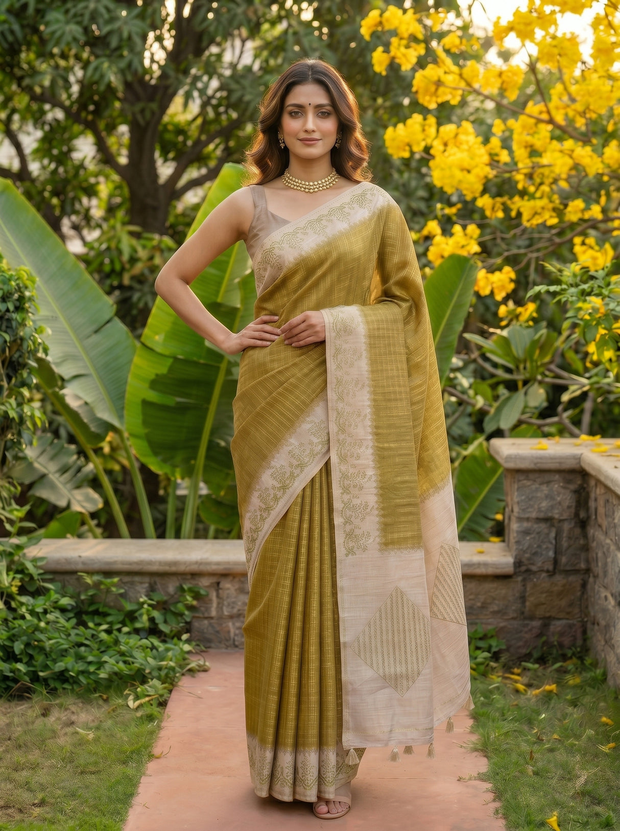 MIMOSA Olive Saree Saree — pose 4 styling detail