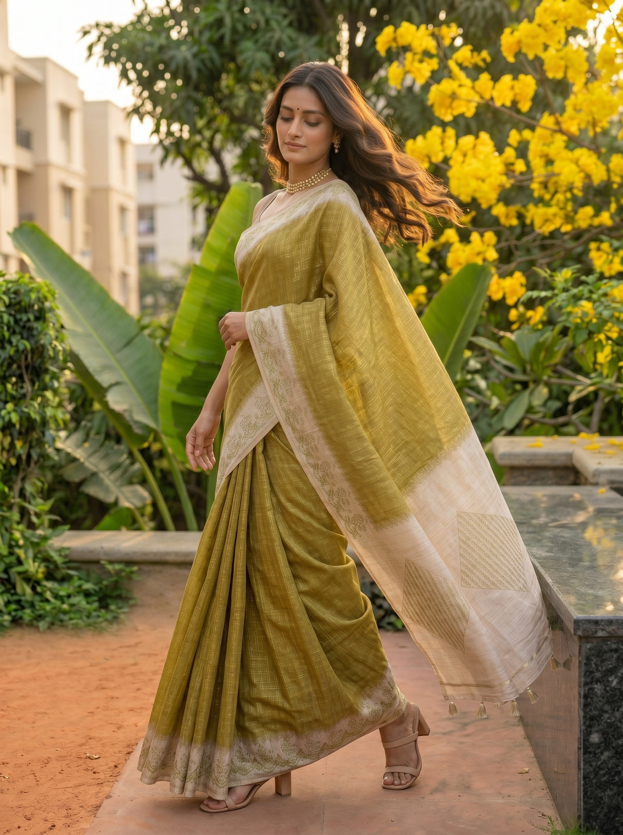 MIMOSA Olive Saree Saree — pose 9 styling detail