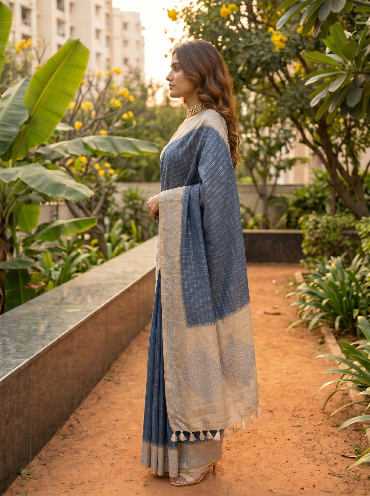 MIMOSA Royal Blue Saree Saree — pose 3 styling detail