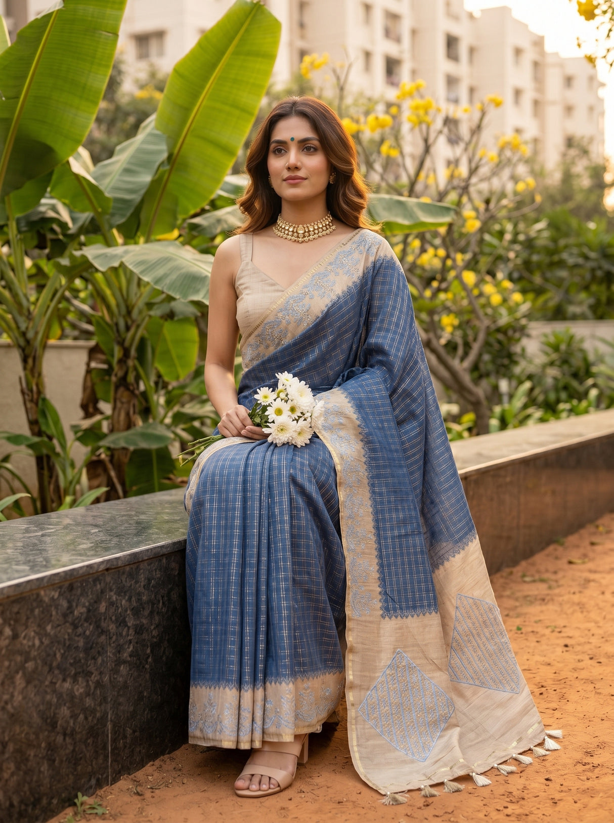 MIMOSA Royal Blue Saree Saree — pose 8 styling detail