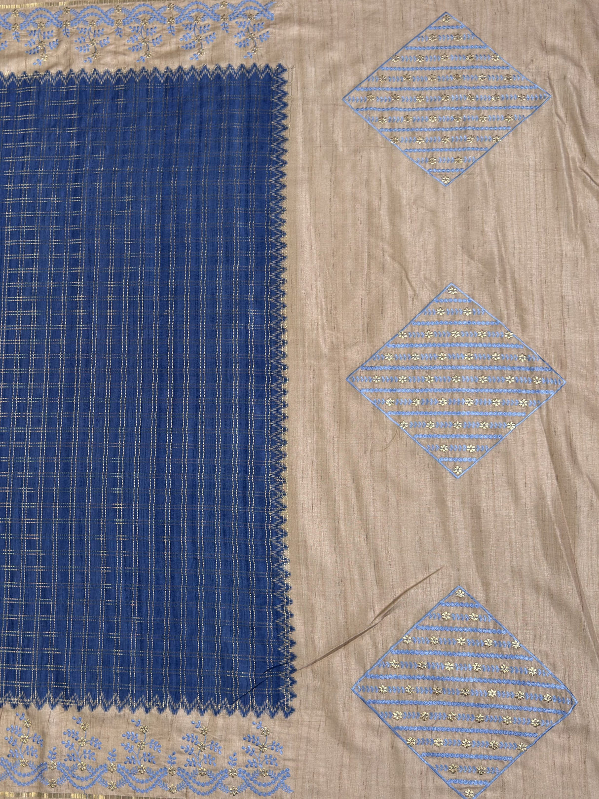 MIMOSA Royal Blue Saree Saree — pallu and zari work detail