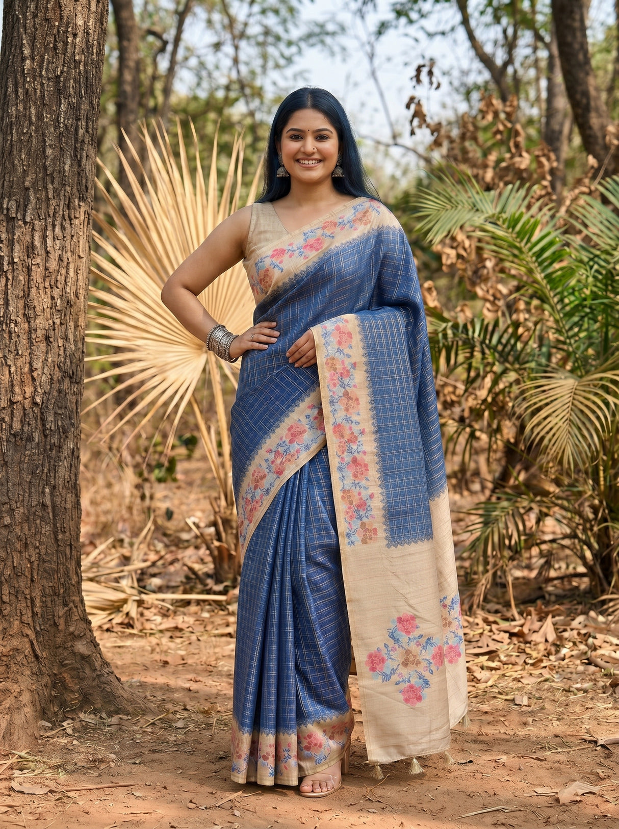 MIMOSA Royal Blue Banarasi Art Silk Saree — pose 4 styling detail
