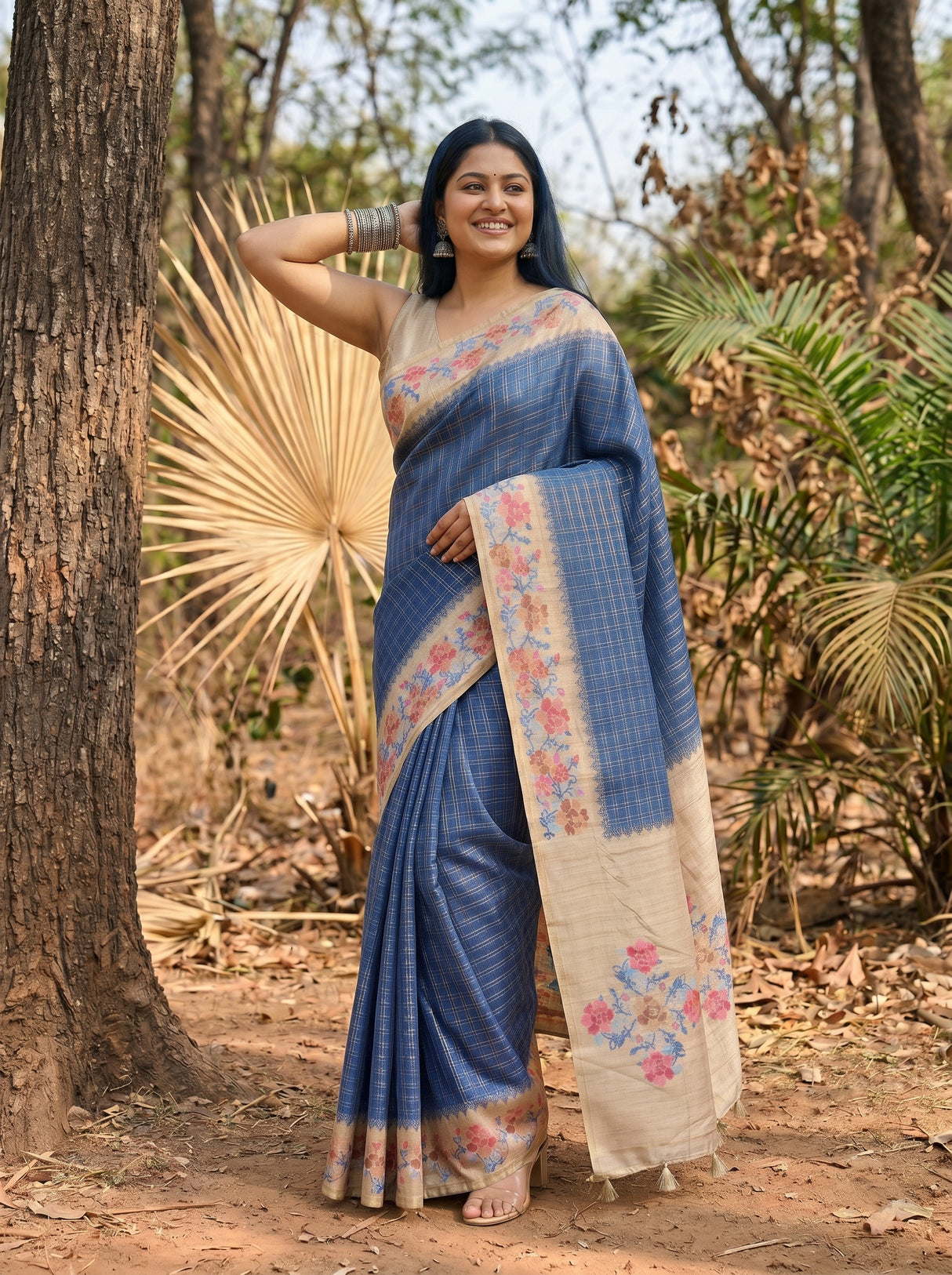 MIMOSA Royal Blue Banarasi Art Silk Saree — pose 5 styling detail