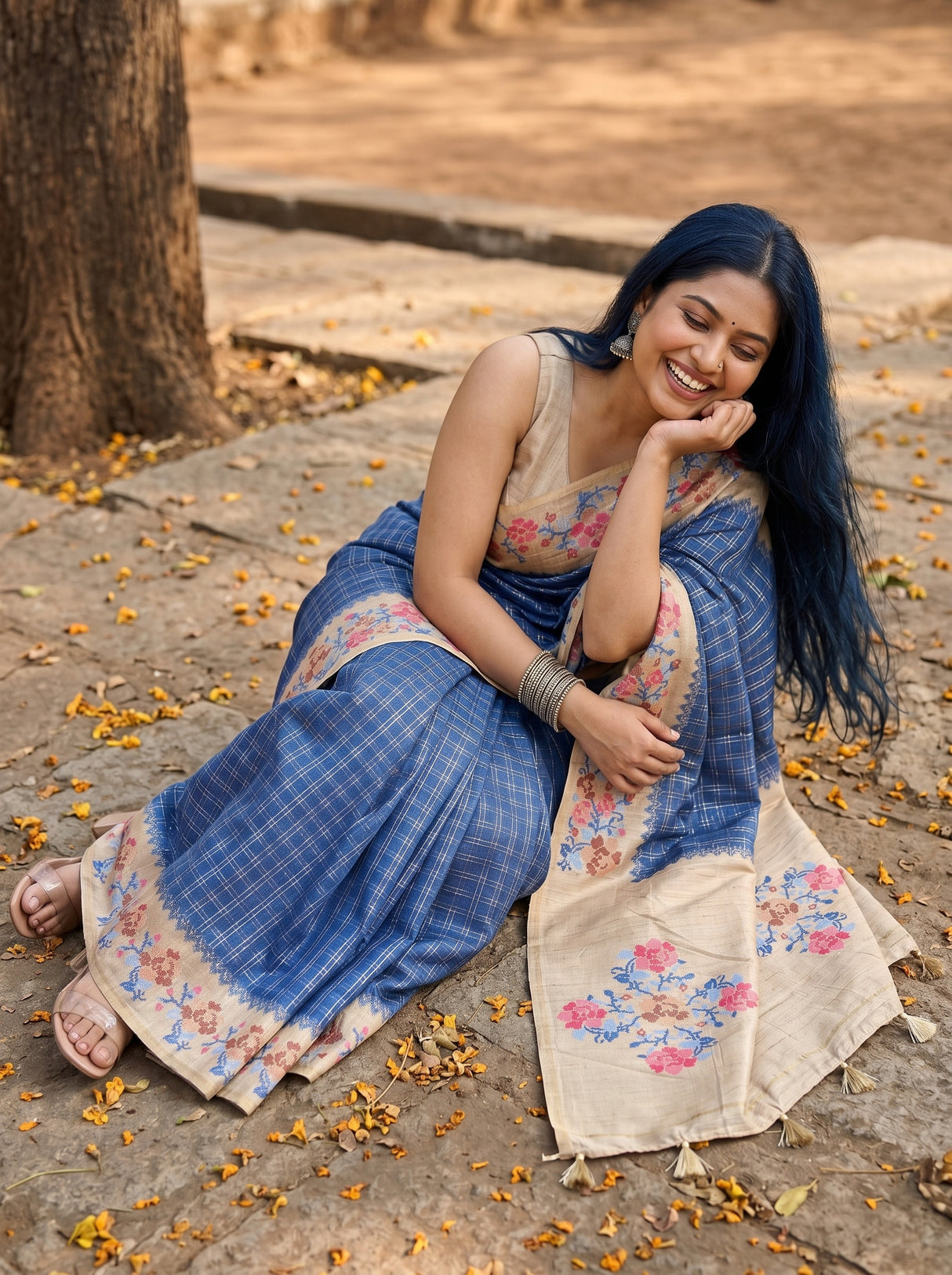 MIMOSA Royal Blue Banarasi Art Silk Saree — pose 8 styling detail
