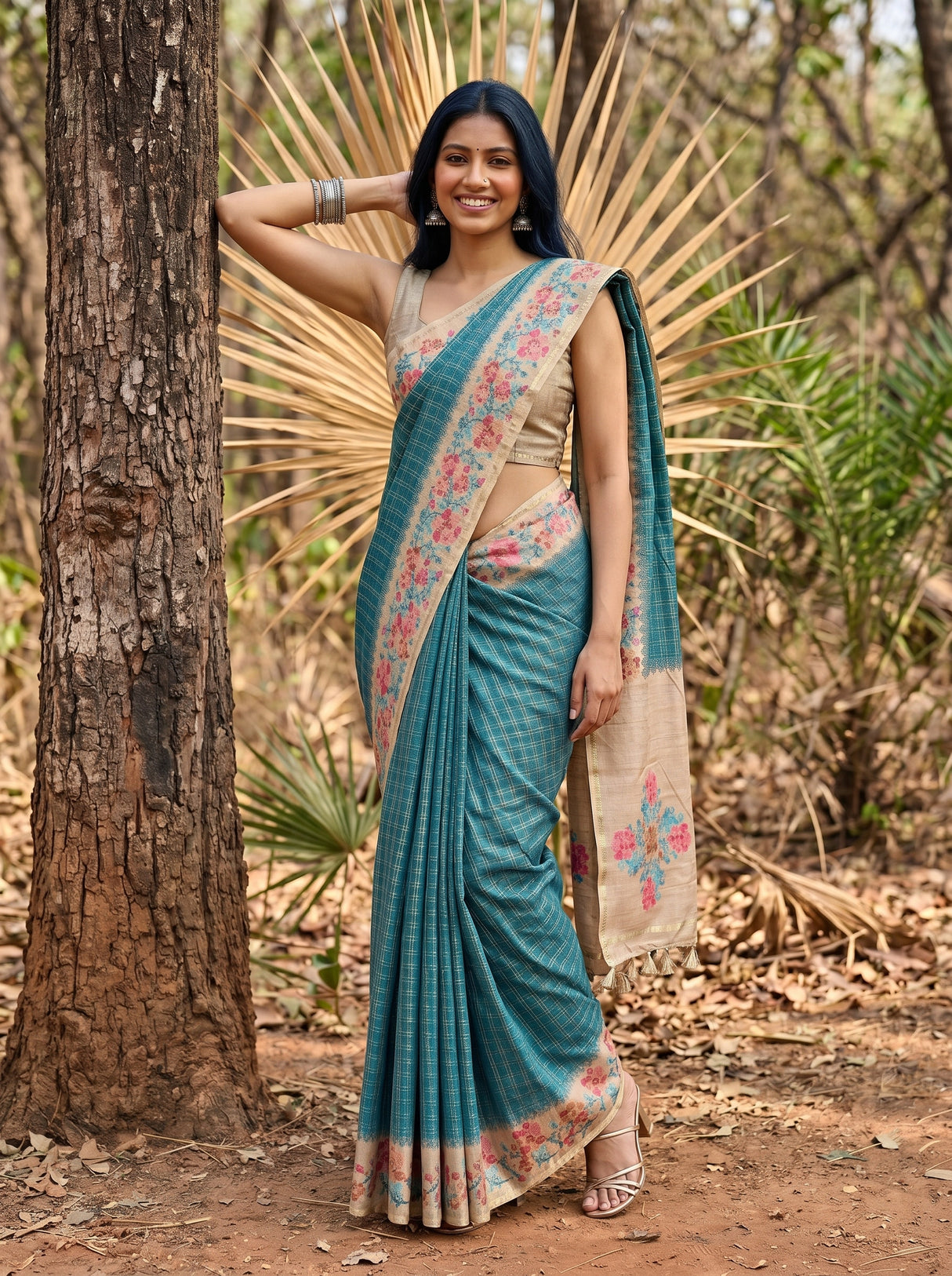 MIMOSA Sapphire Banarasi Art Silk Saree — pose 5 styling detail