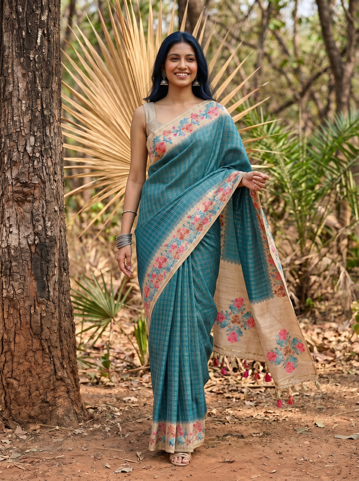 MIMOSA Sapphire Banarasi Art Silk Saree — pose 6 styling detail