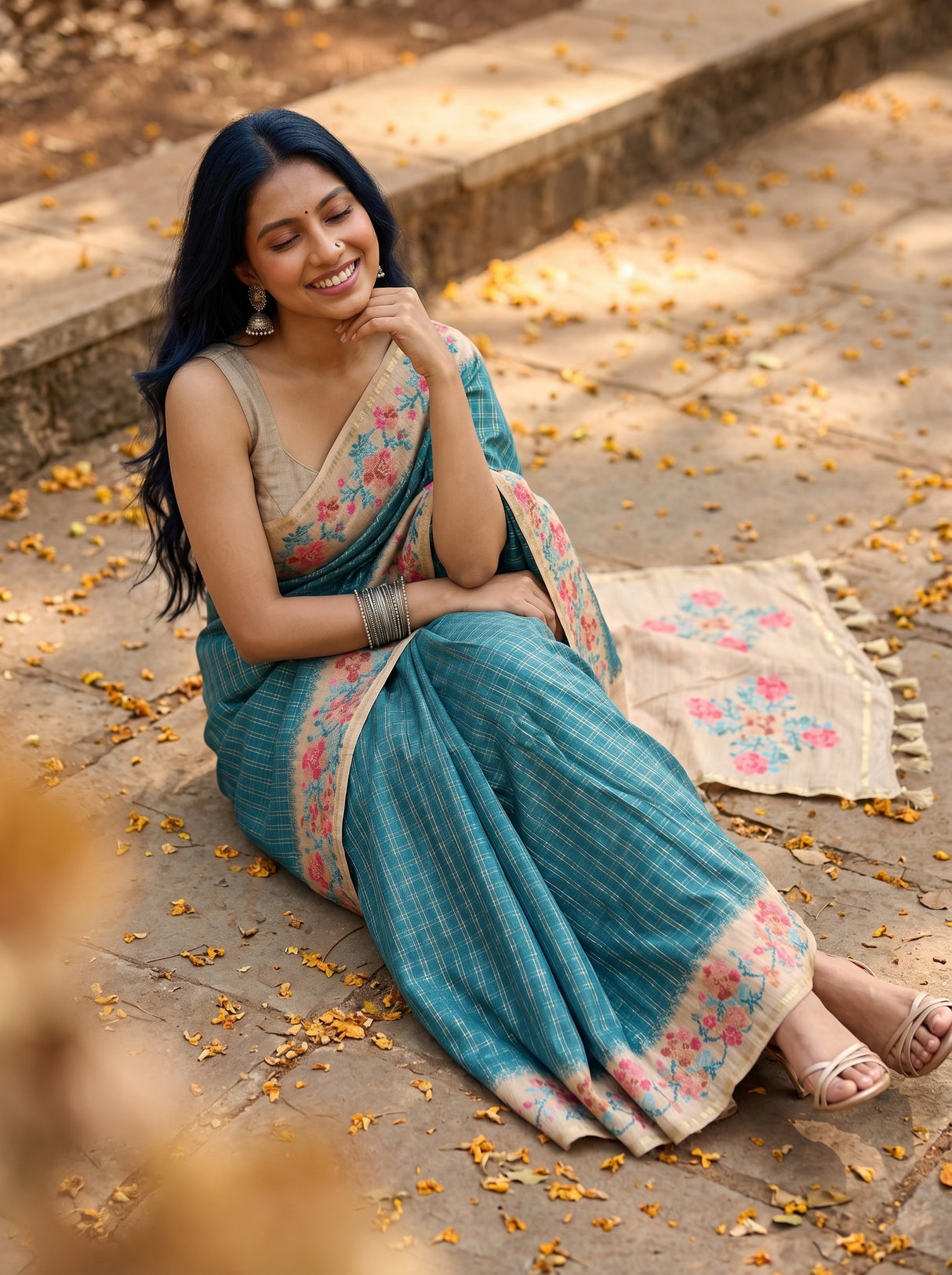 MIMOSA Sapphire Banarasi Art Silk Saree — pose 8 styling detail
