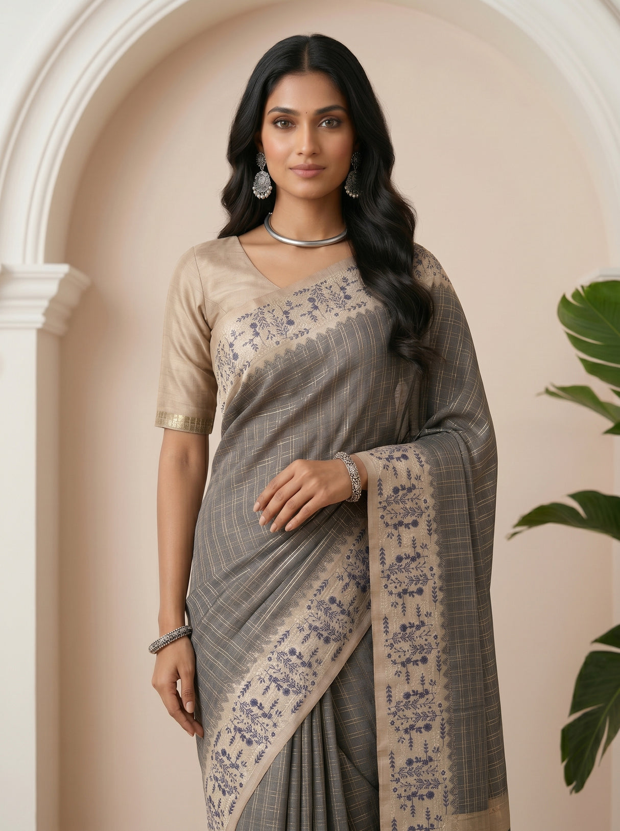 MIMOSA Grey Saree Saree — pose 10 styling detail