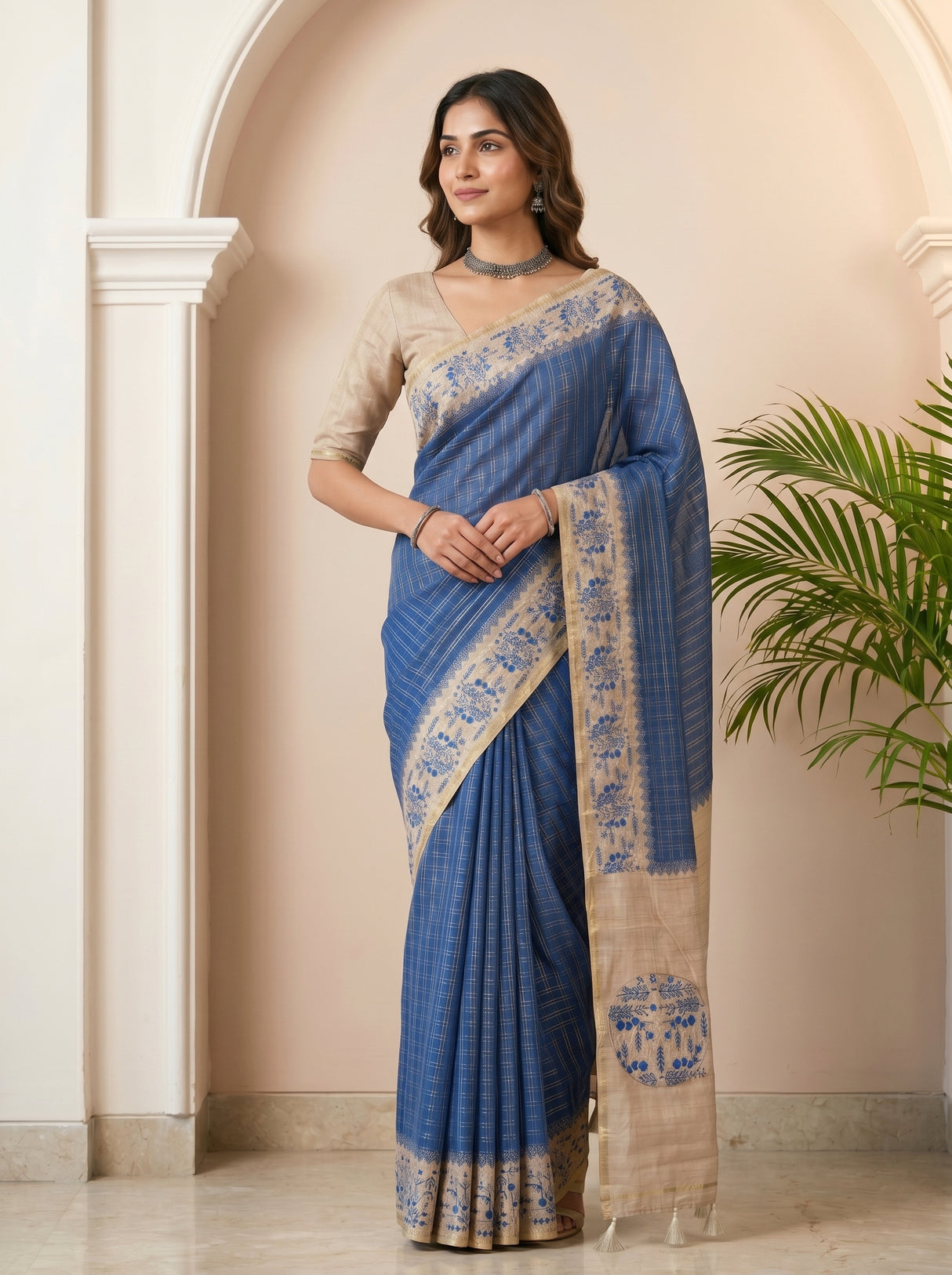 MIMOSA Royal Blue Saree Saree — pose 10 styling detail