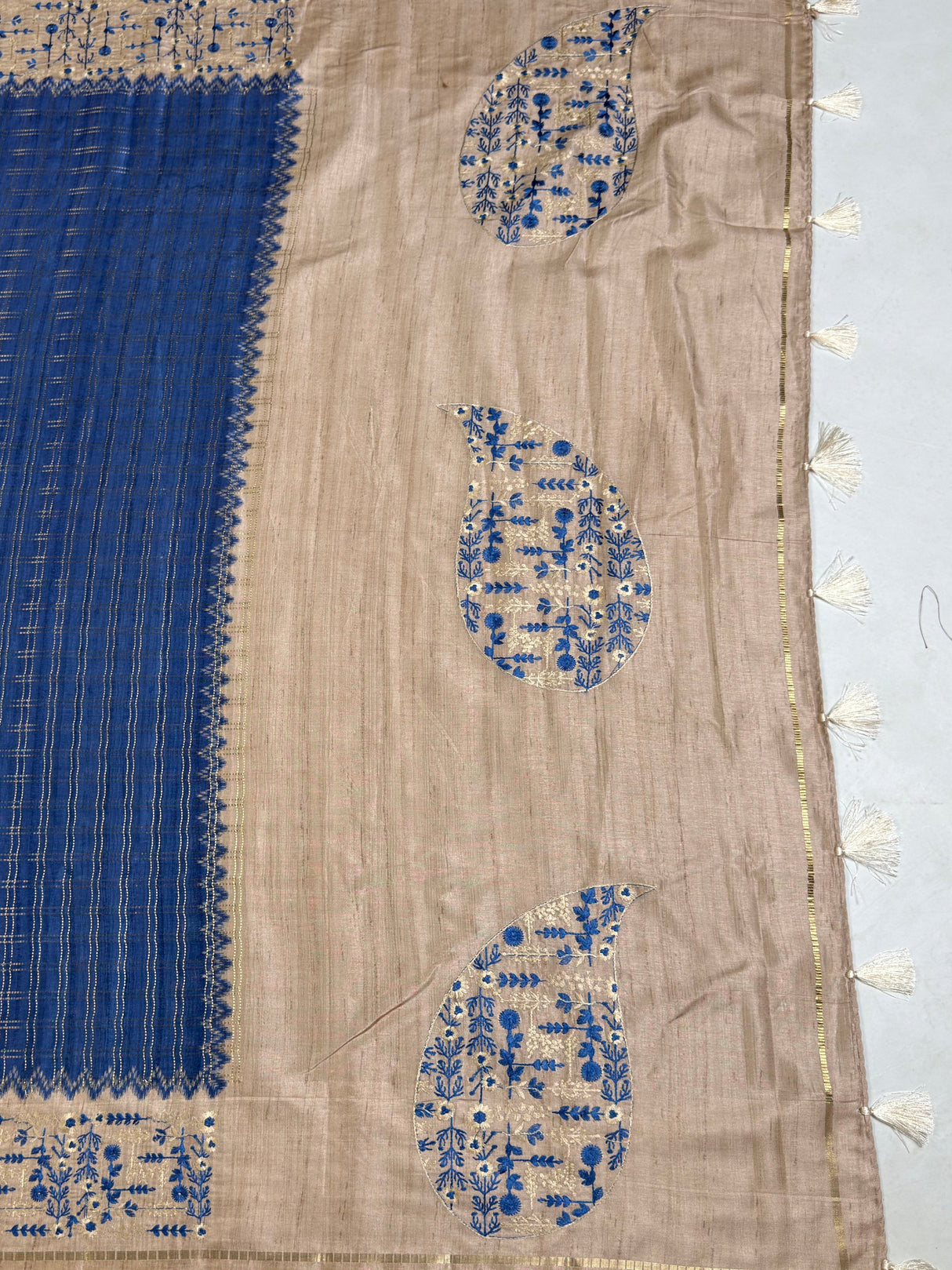 MIMOSA Royal Blue Saree Saree — pallu and zari work detail