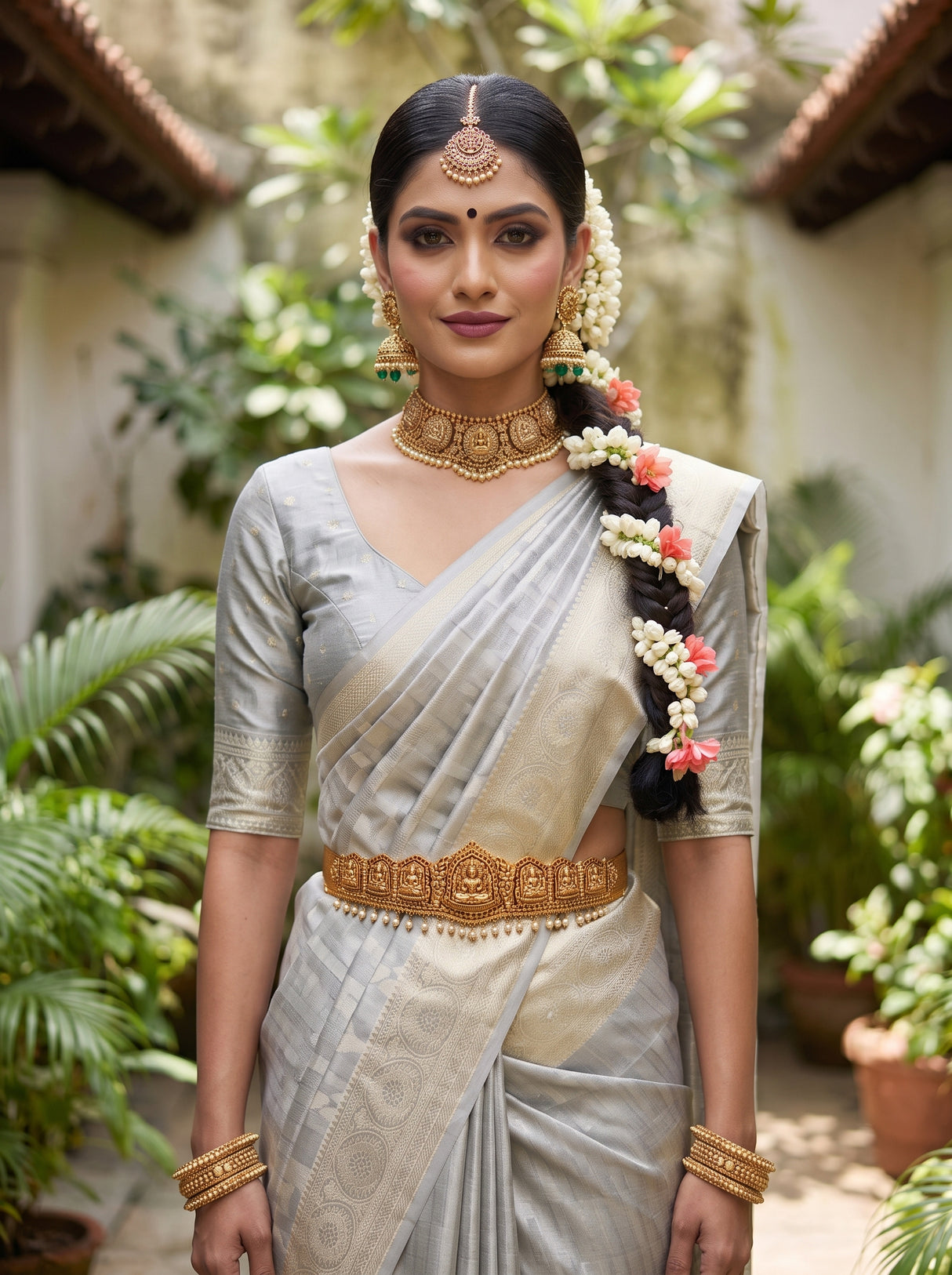 MIMOSA Grey Kanjivaram Art Silk Saree — pose 10 styling detail