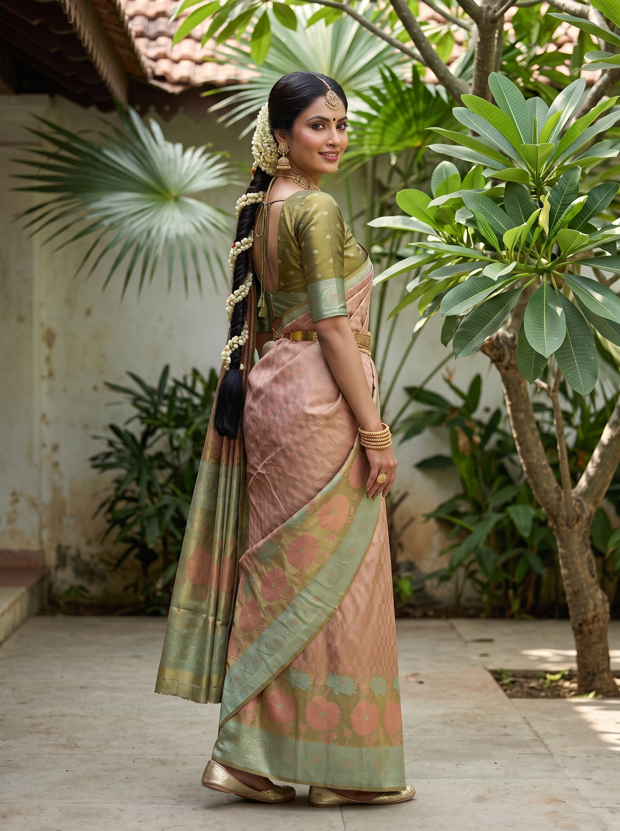 MIMOSA Peach Kanjivaram Art Silk Saree — pose 5 styling detail