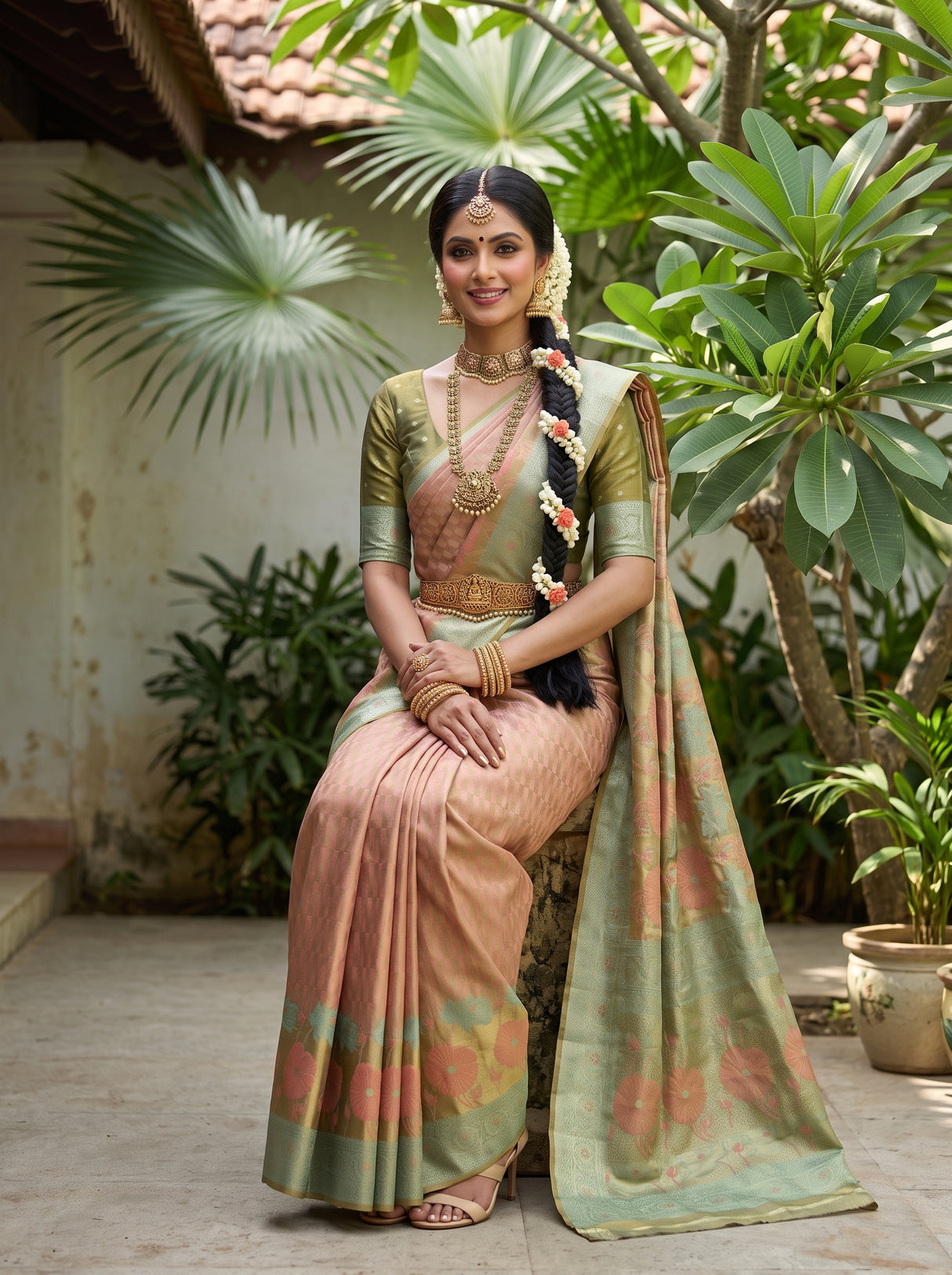 MIMOSA Peach Kanjivaram Art Silk Saree — pose 8 styling detail