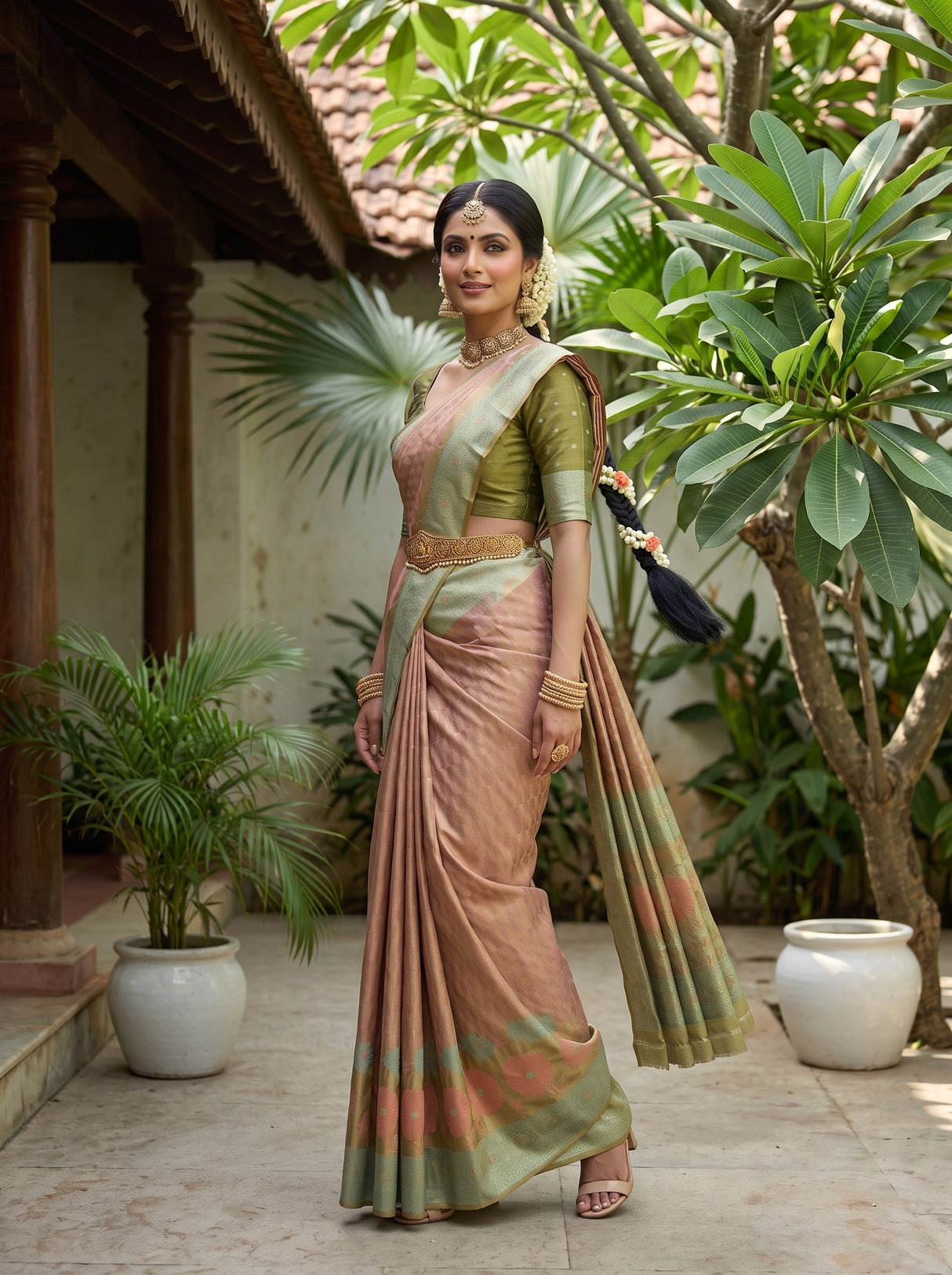 MIMOSA Peach Kanjivaram Art Silk Saree — pose 9 styling detail