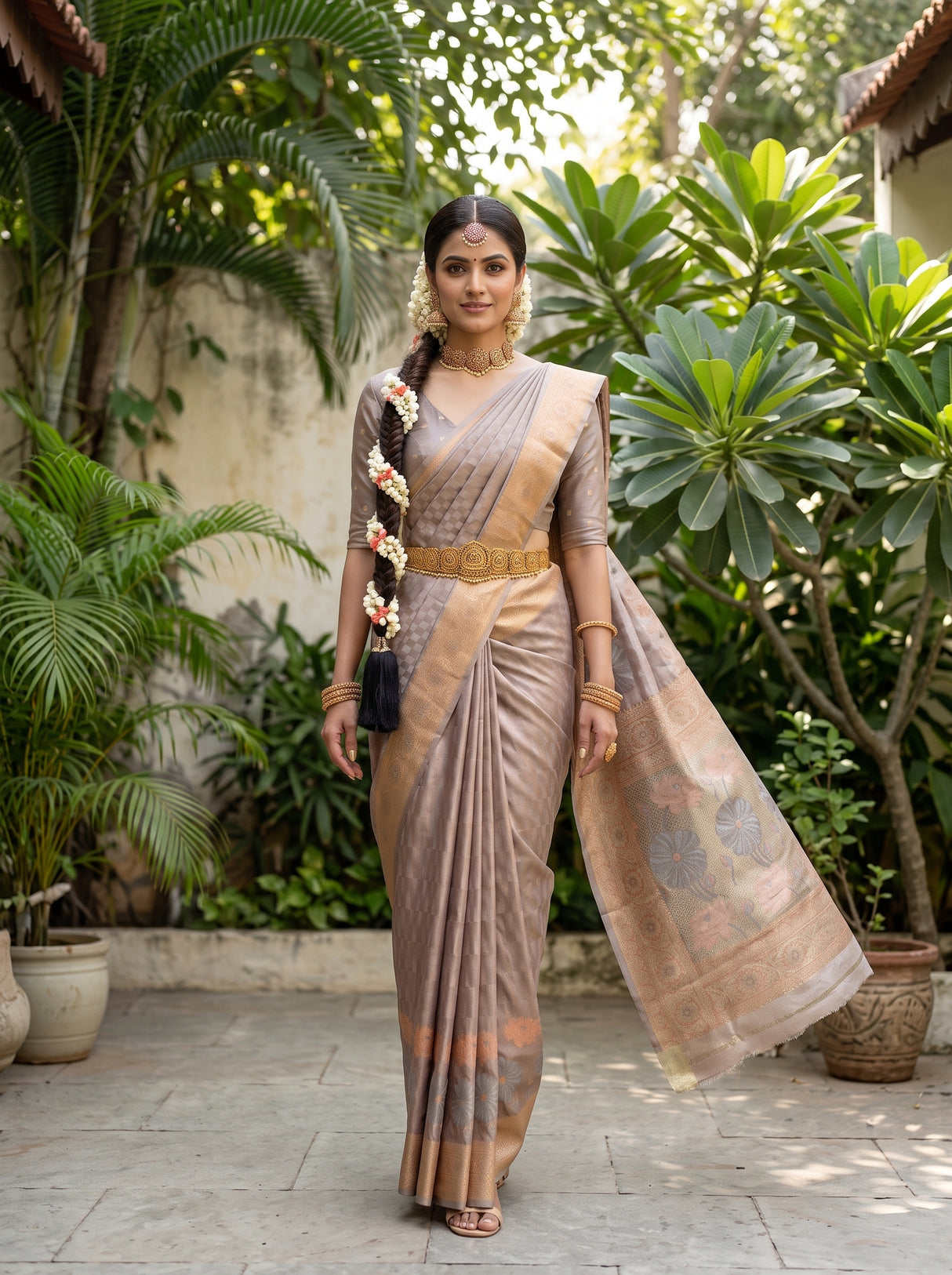 MIMOSA Pink Kanjivaram Art Silk Saree — pose 6 styling detail