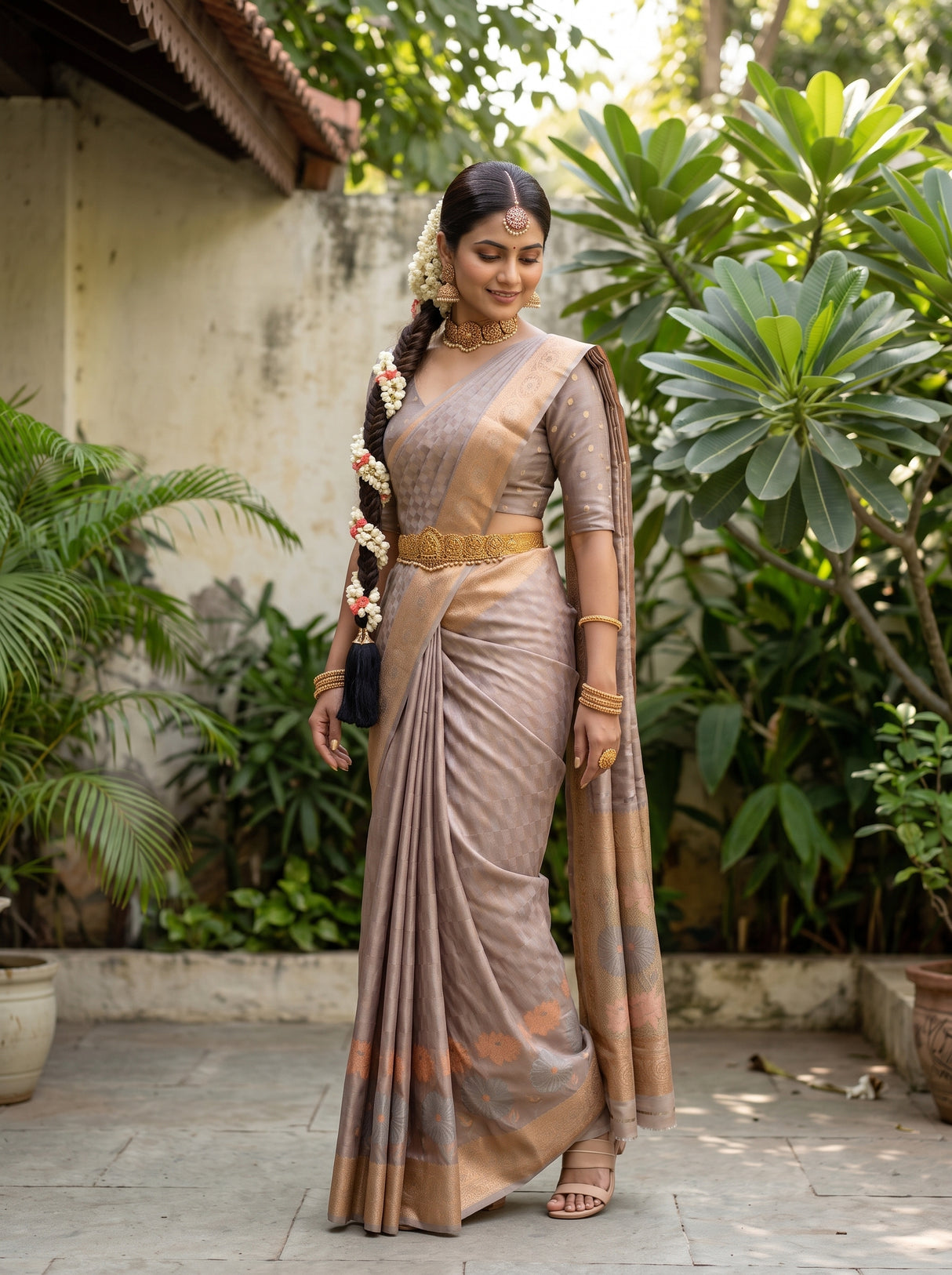 MIMOSA Pink Kanjivaram Art Silk Saree — pose 9 styling detail