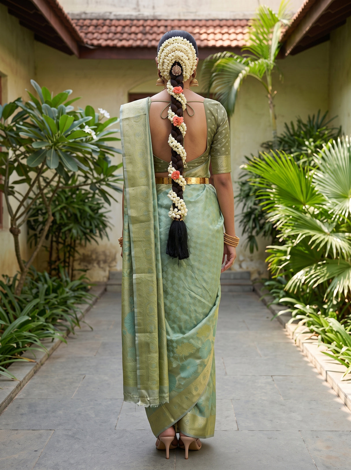 MIMOSA Rama Kanjivaram Art Silk Saree — pose 2 styling detail