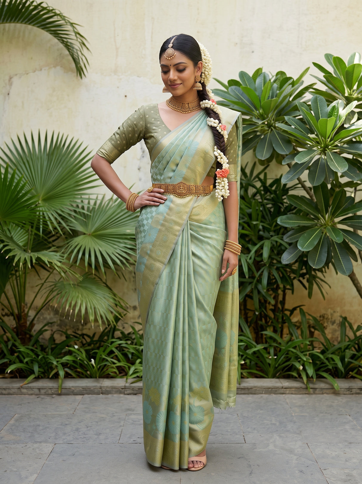 MIMOSA Rama Kanjivaram Art Silk Saree — pose 4 styling detail
