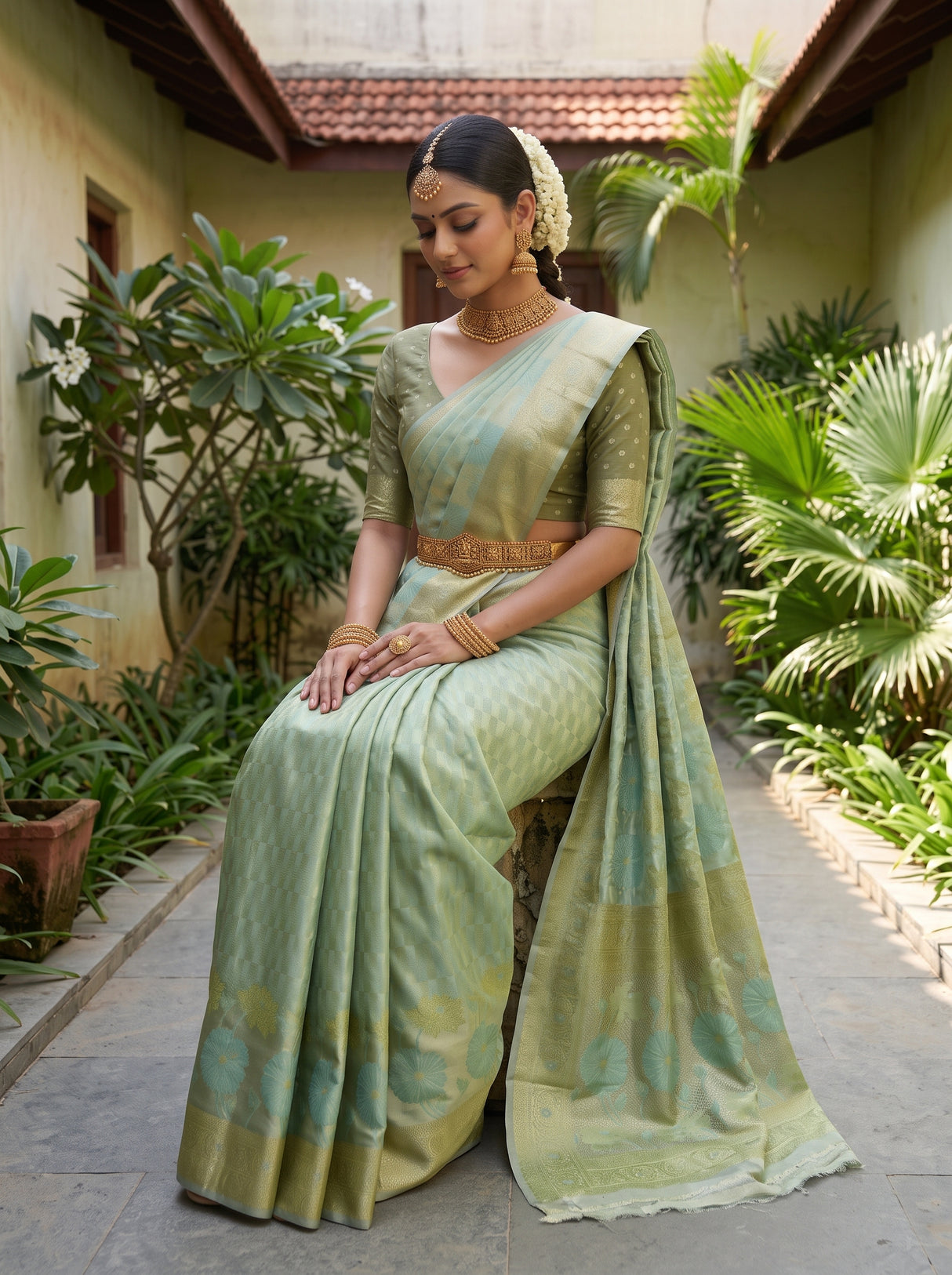 MIMOSA Rama Kanjivaram Art Silk Saree — pose 8 styling detail