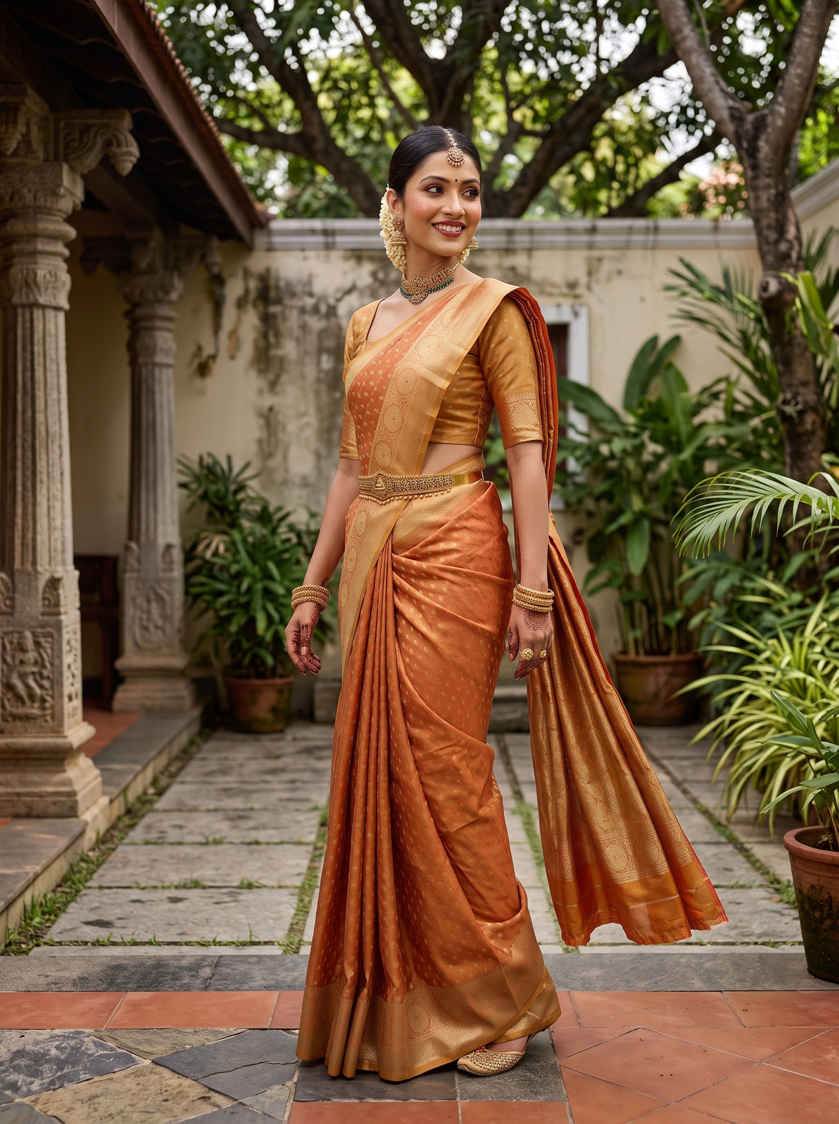 MIMOSA Orange Saree Saree — pose 9 styling detail