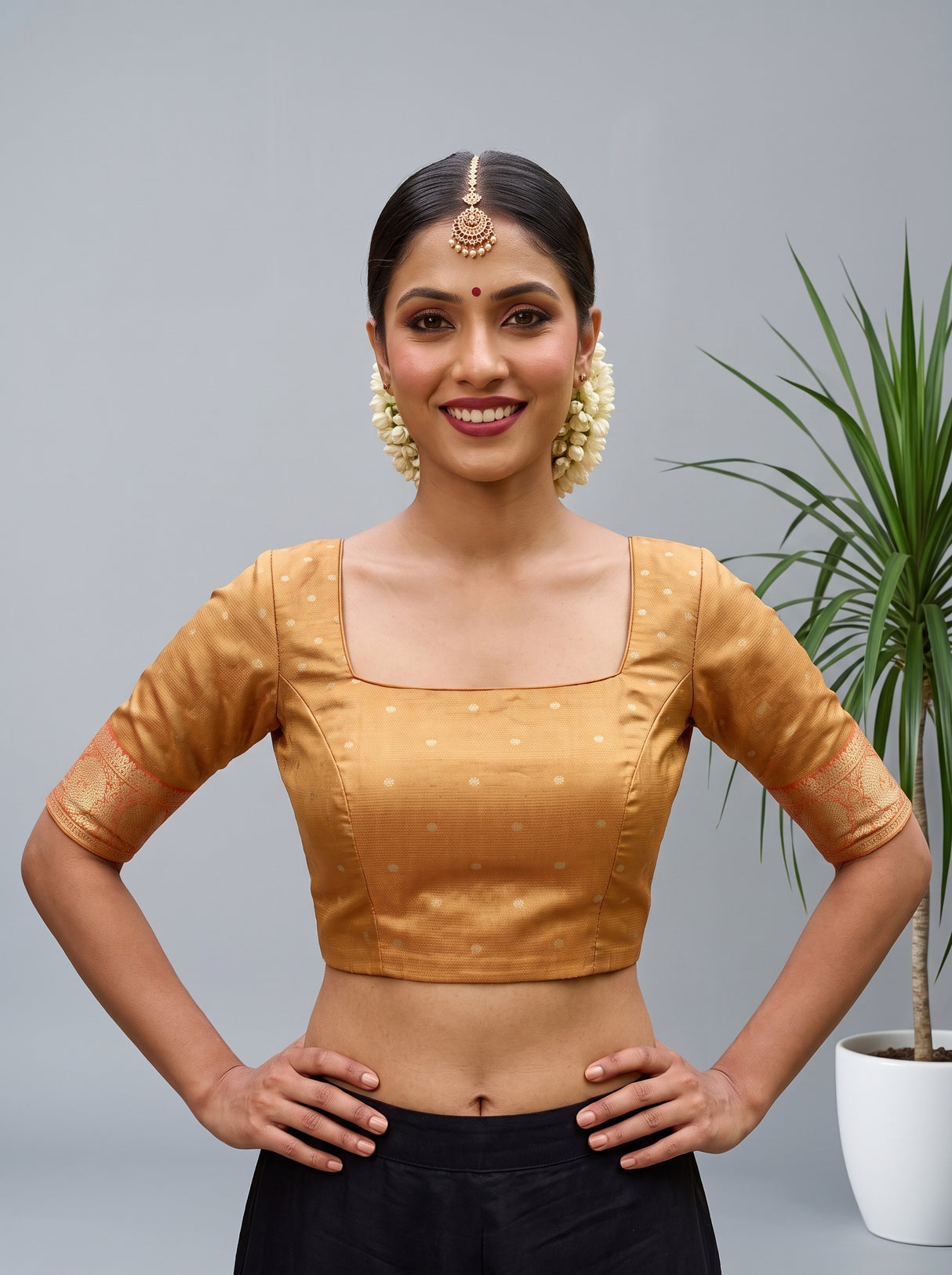 MIMOSA Orange Saree Saree — blouse close-up