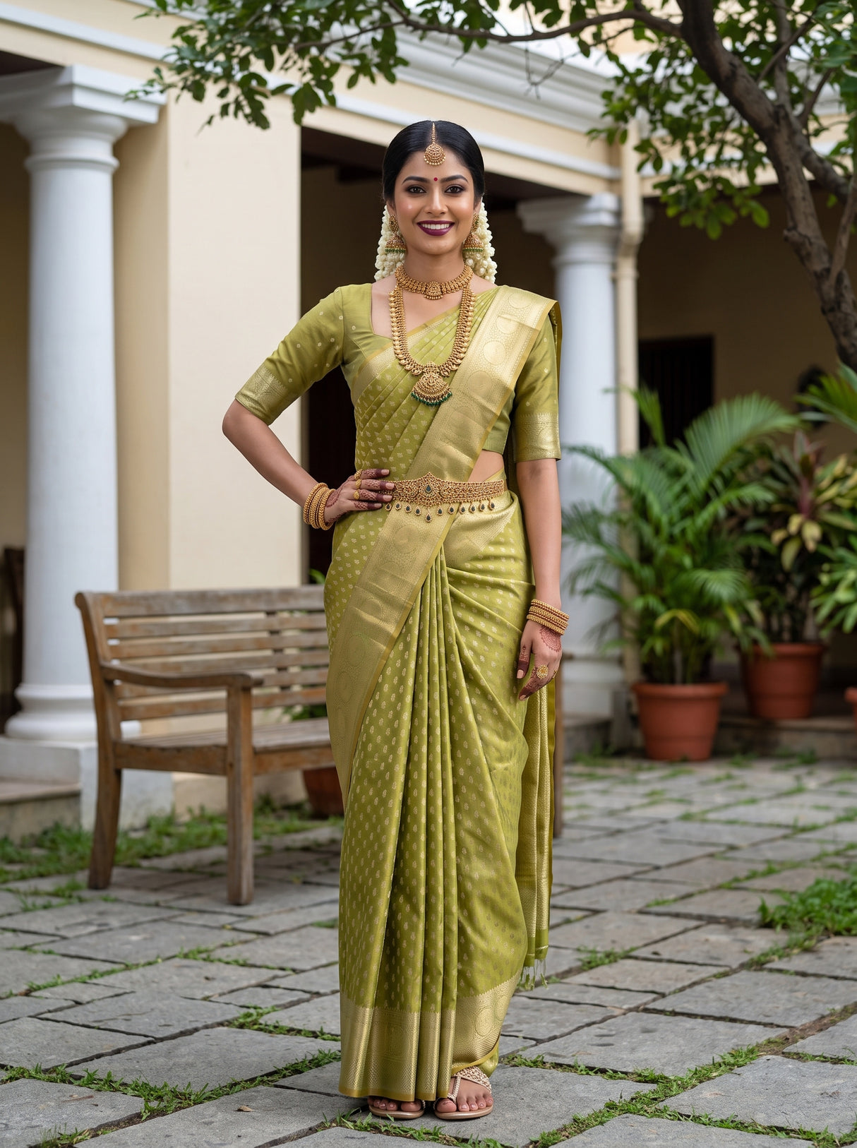MIMOSA Parrot Green Saree Saree — pose 4 styling detail