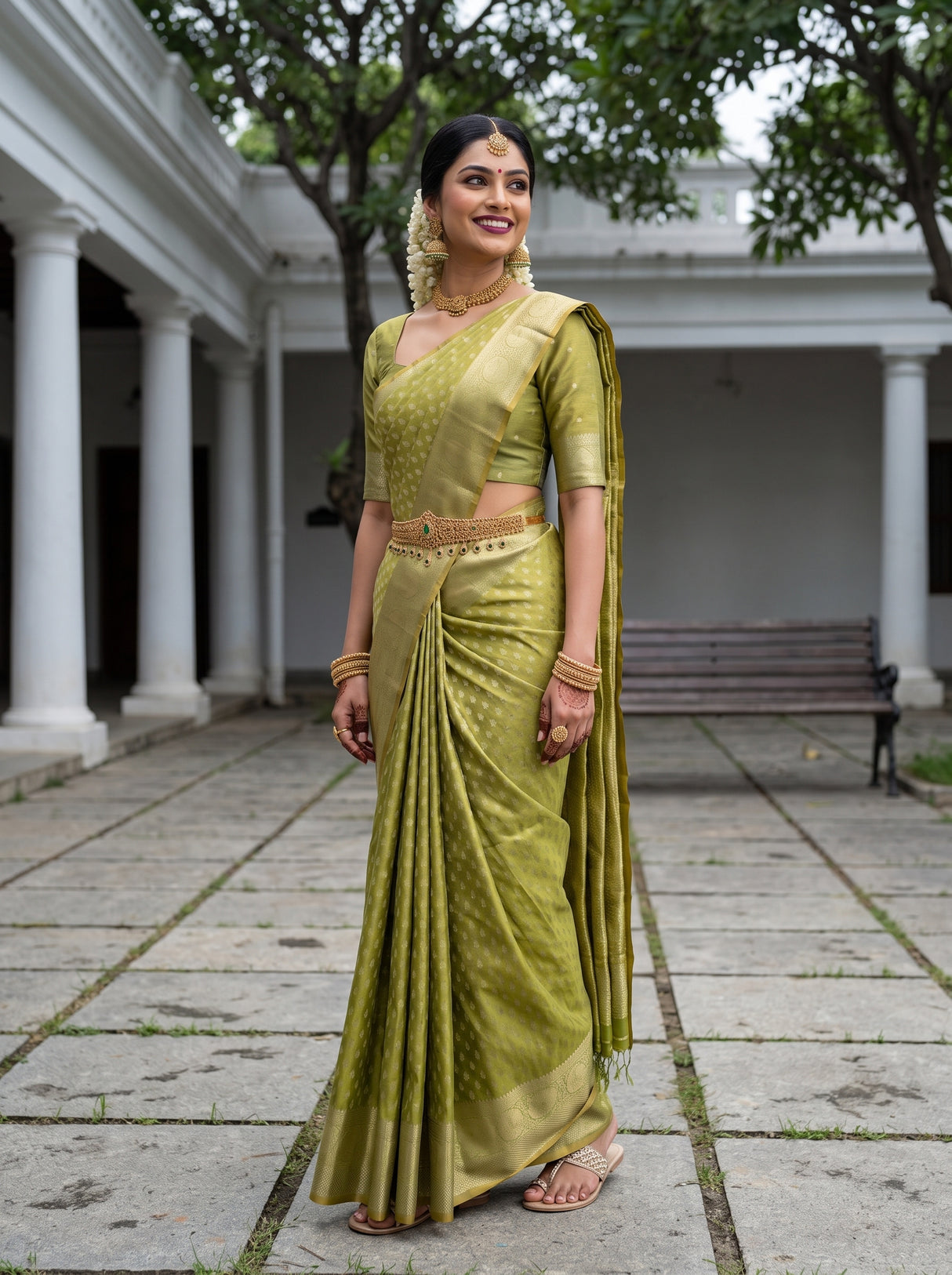 MIMOSA Parrot Green Saree Saree — pose 5 styling detail