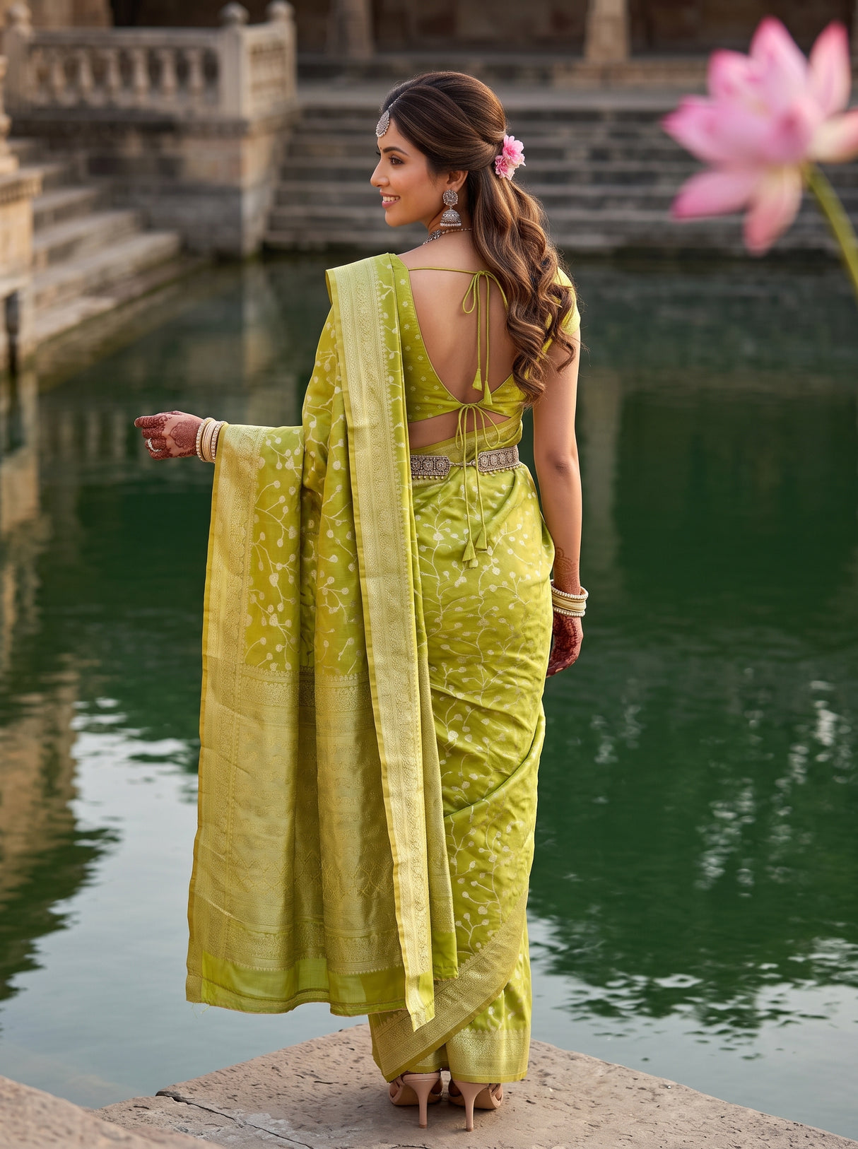 MIMOSA Olive Saree Saree — pose 2 styling detail