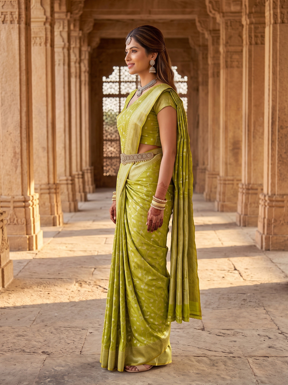 MIMOSA Olive Saree Saree — pose 3 styling detail