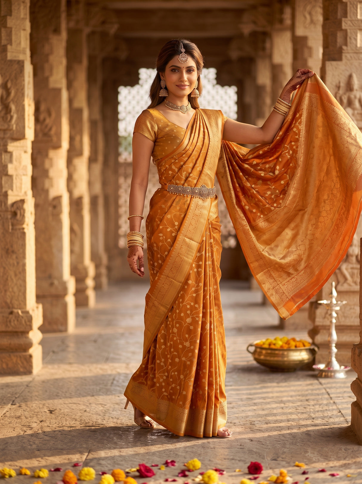 MIMOSA Orange Saree Saree — pose 5 styling detail