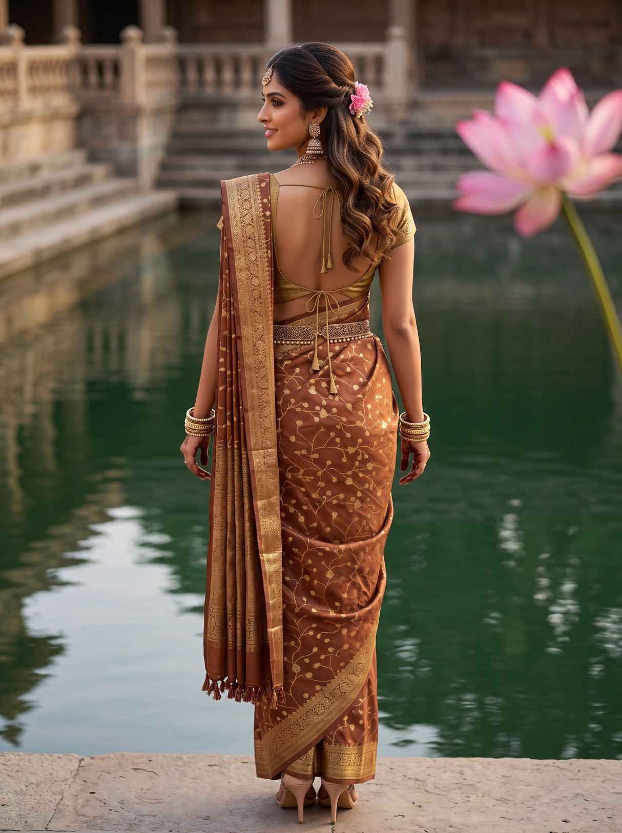 MIMOSA Wine Saree Saree — pose 2 styling detail