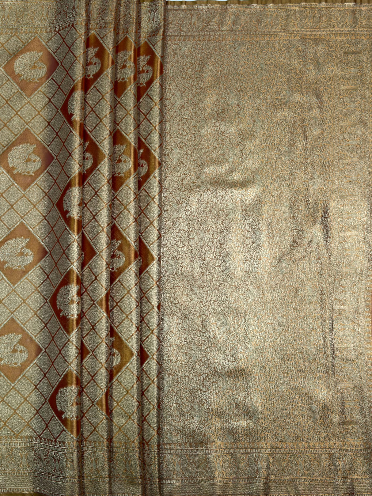 MIMOSA Orange Kanjivaram Art Silk Saree — pallu and zari work detail