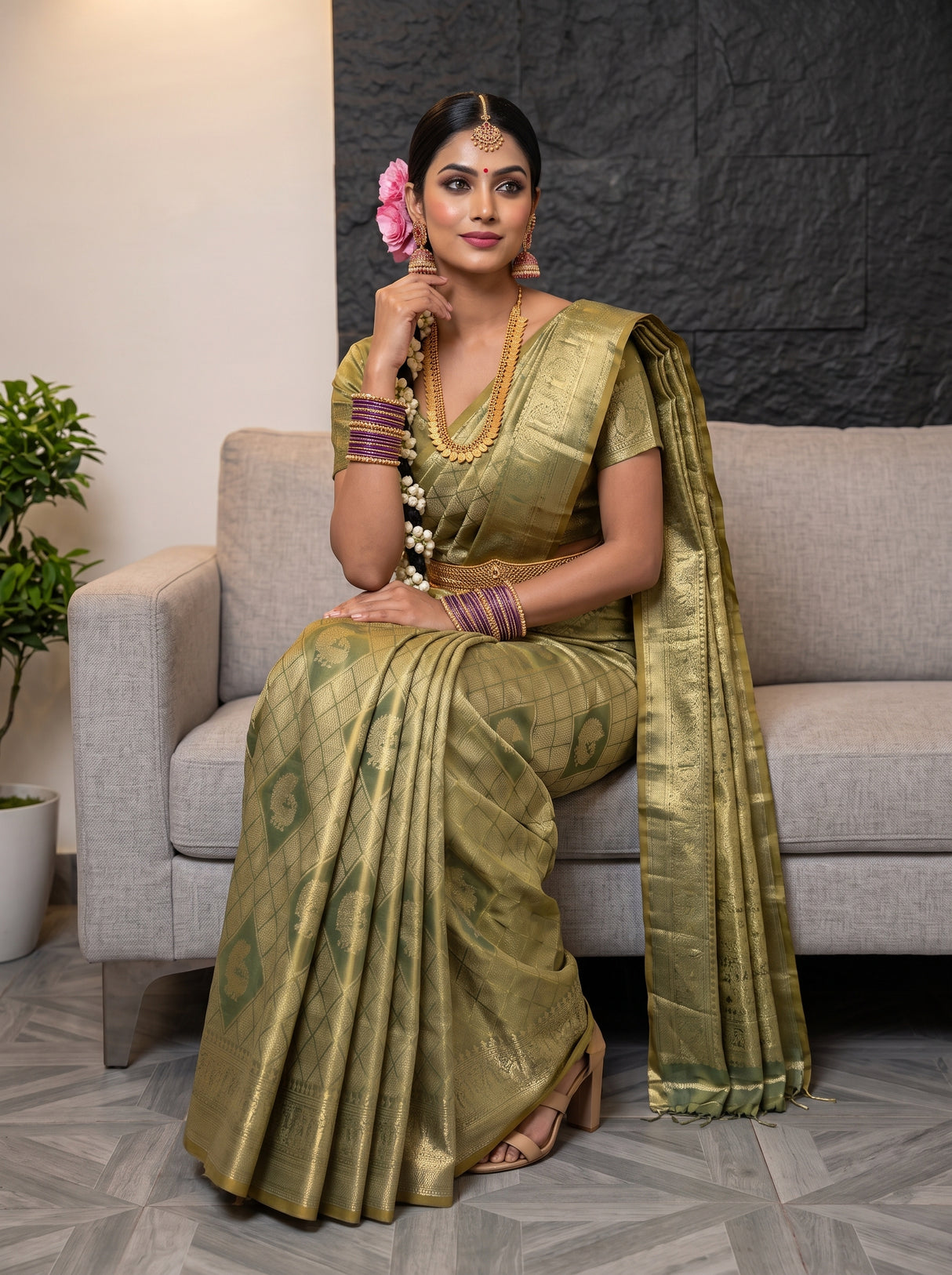 MIMOSA Sapphire Kanjivaram Art Silk Saree — pose 8 styling detail