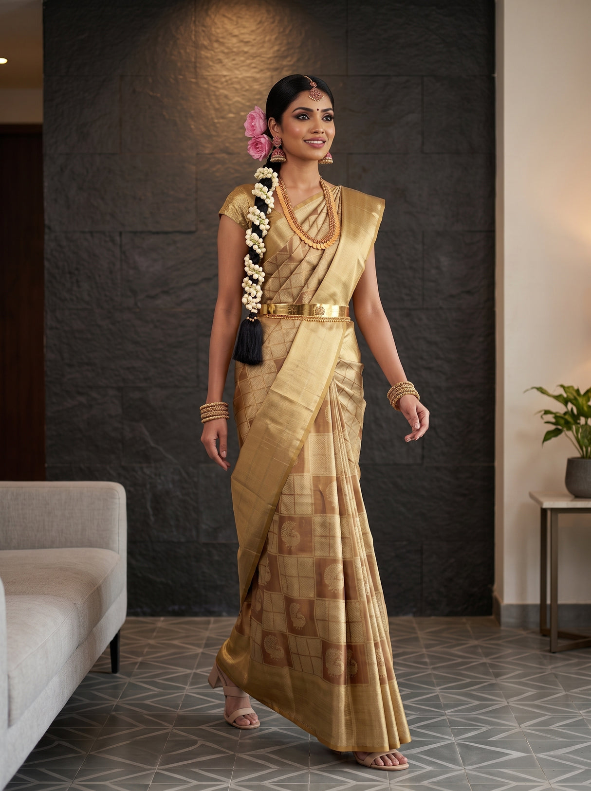 MIMOSA Wine Kanjivaram Art Silk Saree — pose 6 styling detail