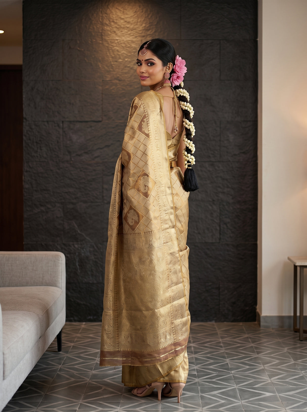 MIMOSA Wine Kanjivaram Art Silk Saree — pose 7 styling detail