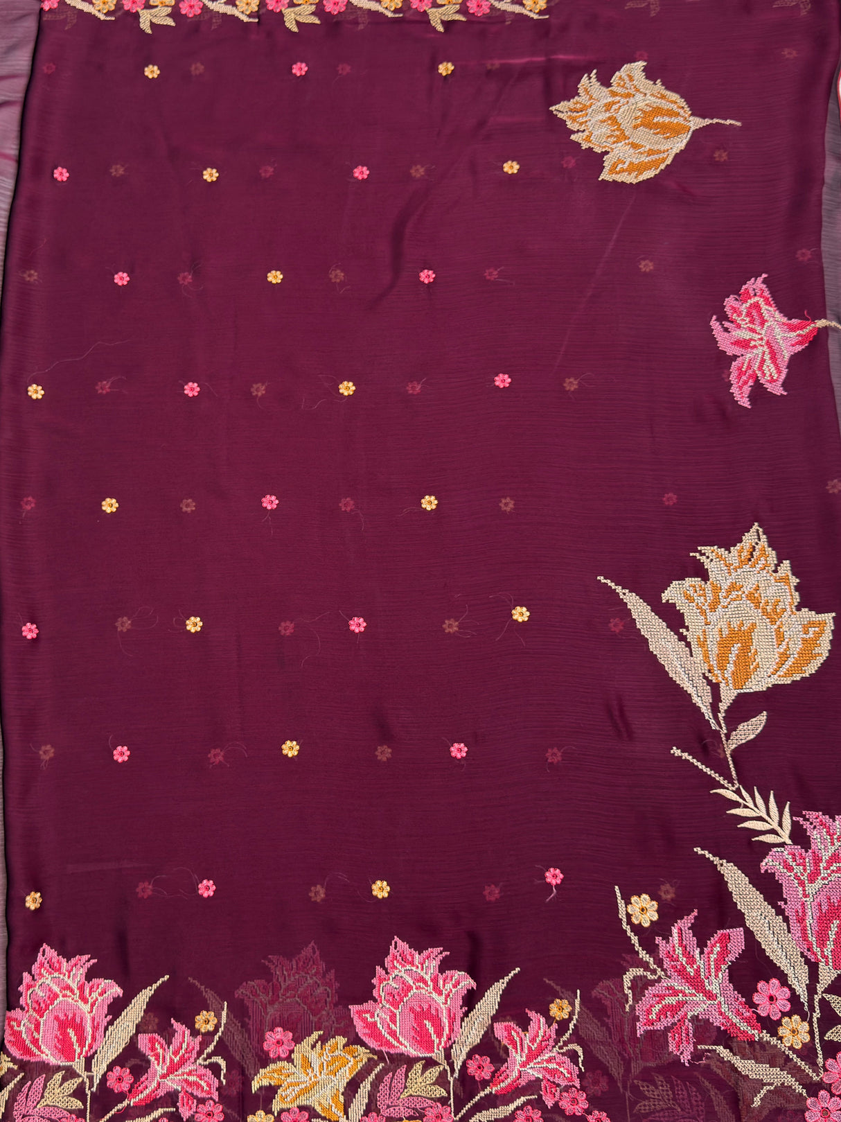 MIMOSA Chocolate Banarasi chiffon Saree — pallu and zari work detail