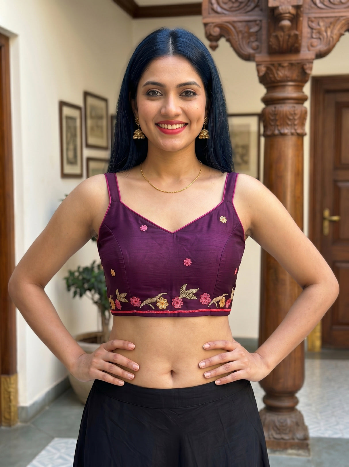 MIMOSA Magenta Banarasi chiffon Saree — blouse close-up
