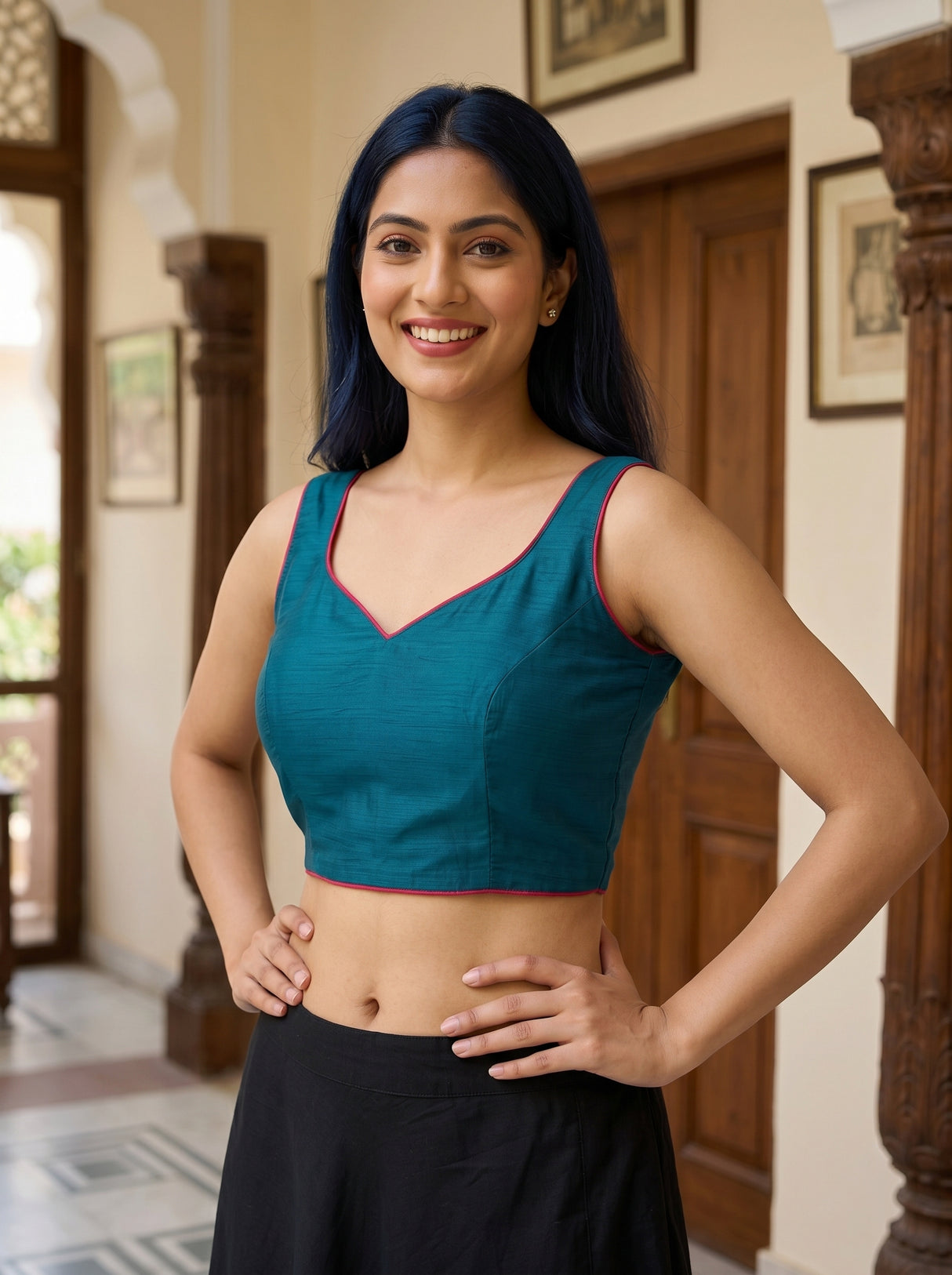 MIMOSA Sapphire Banarasi chiffon Saree — blouse close-up