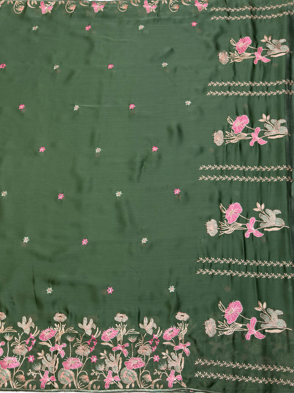 MIMOSA Olive Banarasi chiffon Saree — pallu and zari work detail