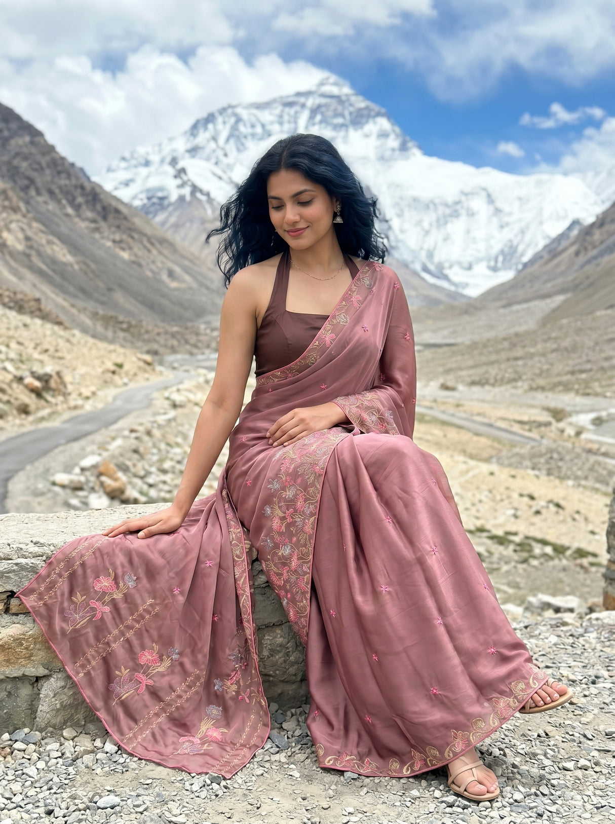 MIMOSA Peach Banarasi chiffon Saree — pose 8 styling detail