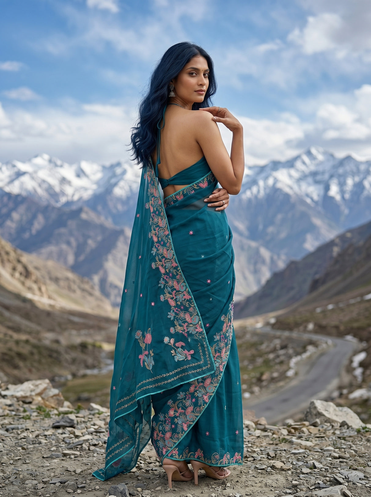 MIMOSA Sapphire Banarasi chiffon Saree — pose 7 styling detail