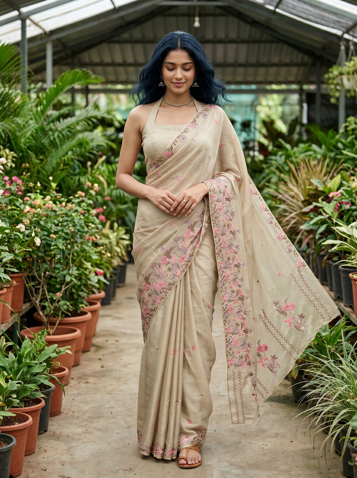 MIMOSA Tussar Banarasi chiffon Saree — AI Model lifestyle pose
